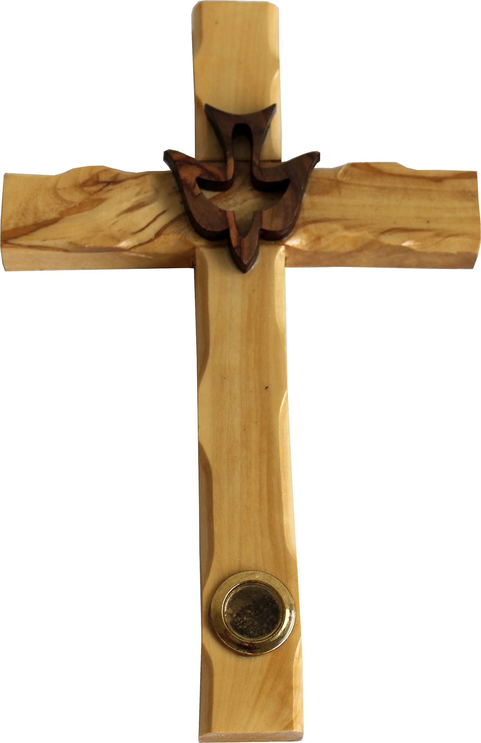 Holy Land Market 8 Inch Wall Olive Wood Cross with Dove and Soil Sample from Bethlehem、mySite、topwebapps