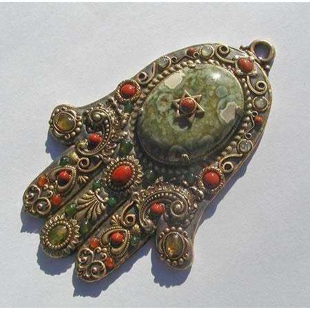 Michal Golan Turquoise and Red Jasper Wall Hamsa、mySite、topwebapps