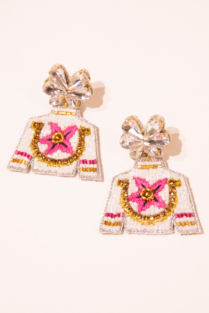 Derby Pink Lily Beaded Jockey Silk Earrings、mySite、hinf8tx79