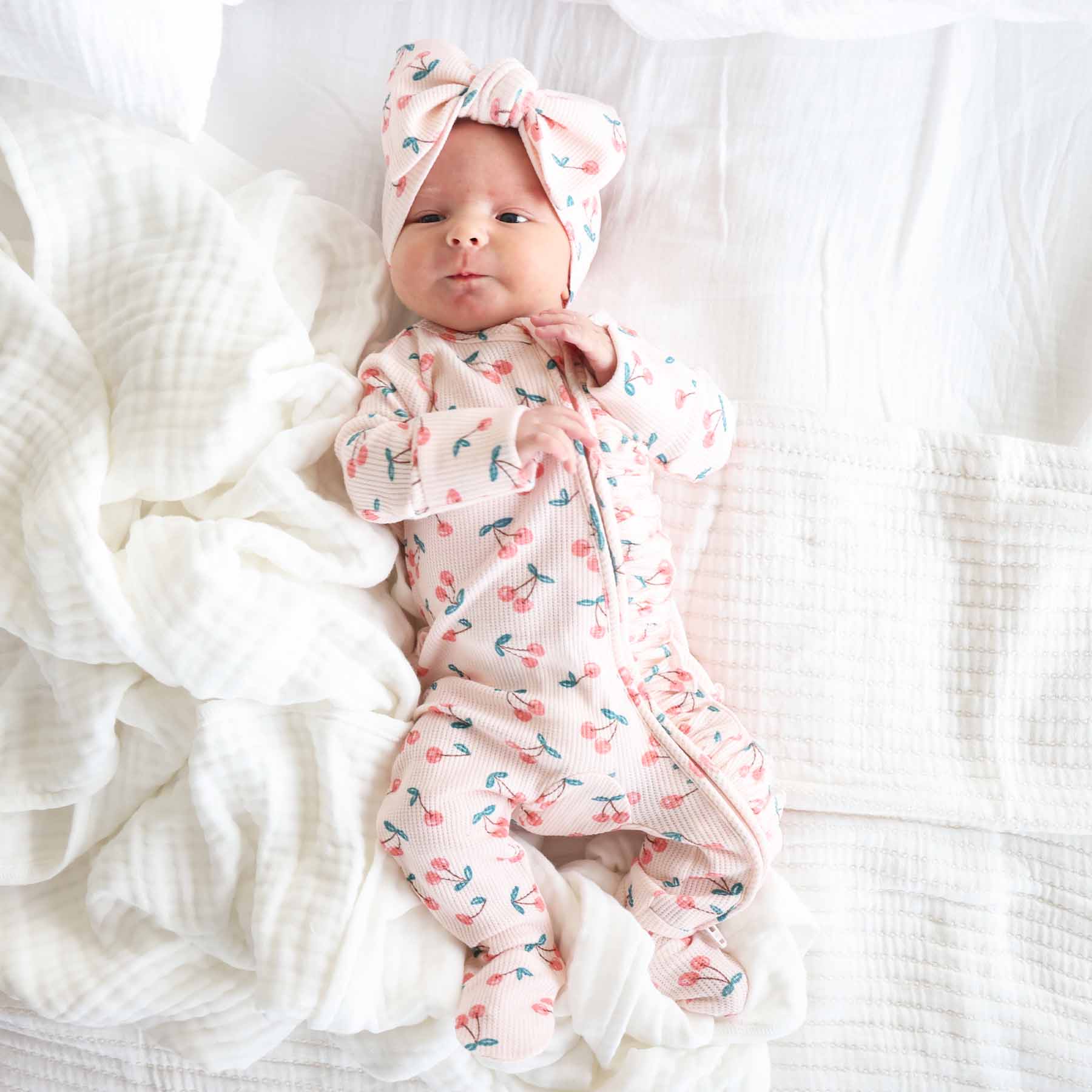  Cherry On Top Bamboo Waffle Zipper Ruffle Footie、mySite、layawaytickets