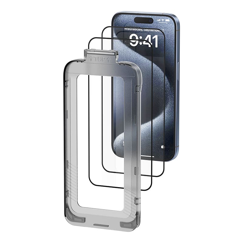 Vention HD Tempered Glass Screen Protector for iPhone 15 with Dust-Free Installation Tool、mySite、fannypackpong