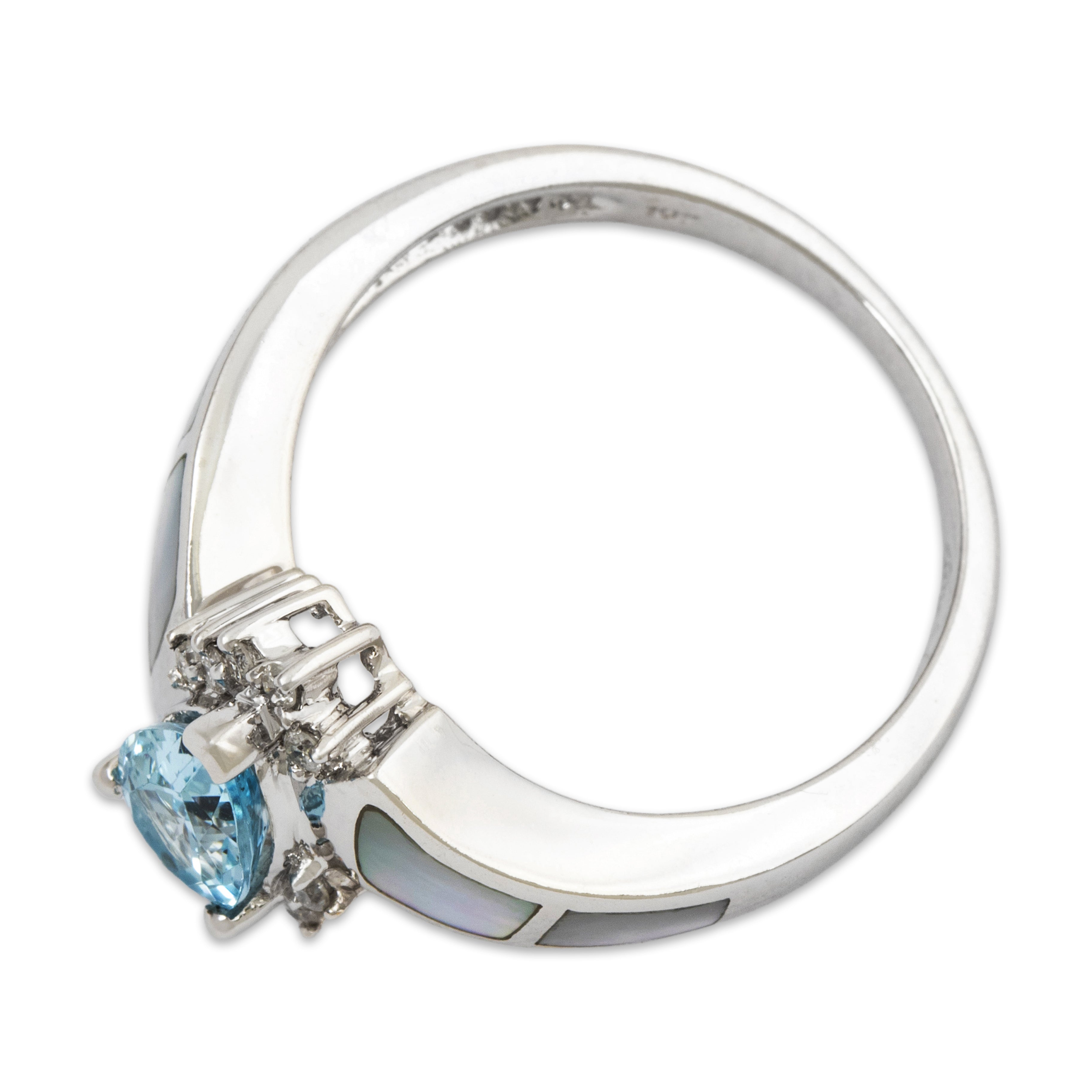 Vintage 10k White Gold Blue Topaz Mother Of Pearl Diamond Bypass Ring 6.75、mySite、hinf8tx79