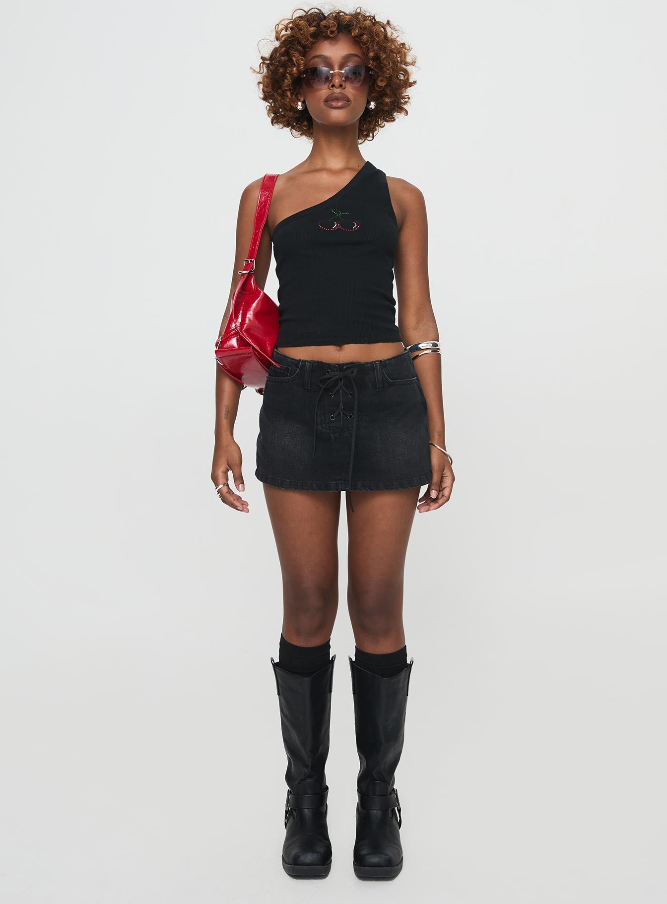 Jase One Shoulder Top Black、mySite、solidvoid