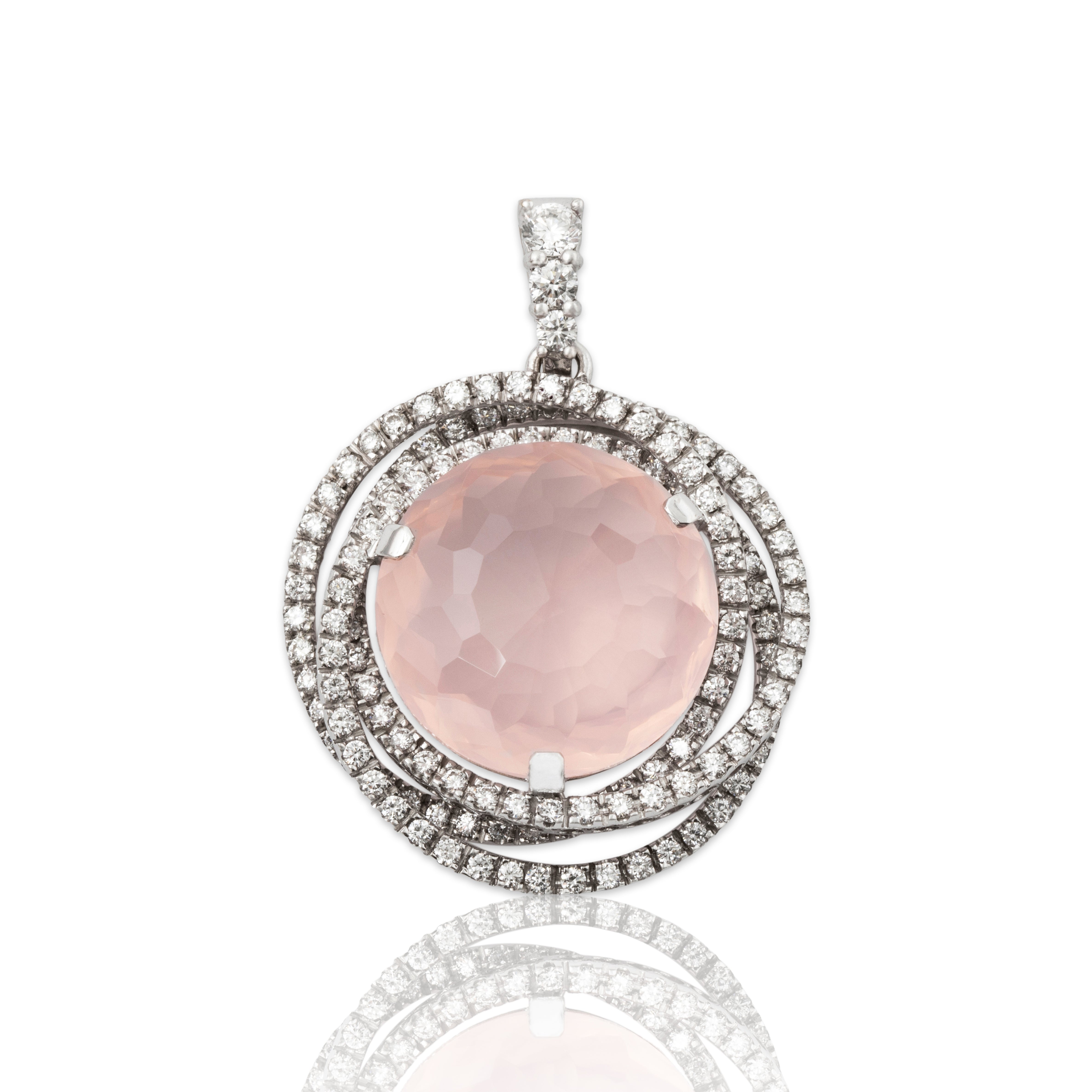 Vintage Large Leo Pizzo 18k White Gold 7.7ct Rose Quartz 2.1cttw Diamond Pendant、mySite、hinf8tx79