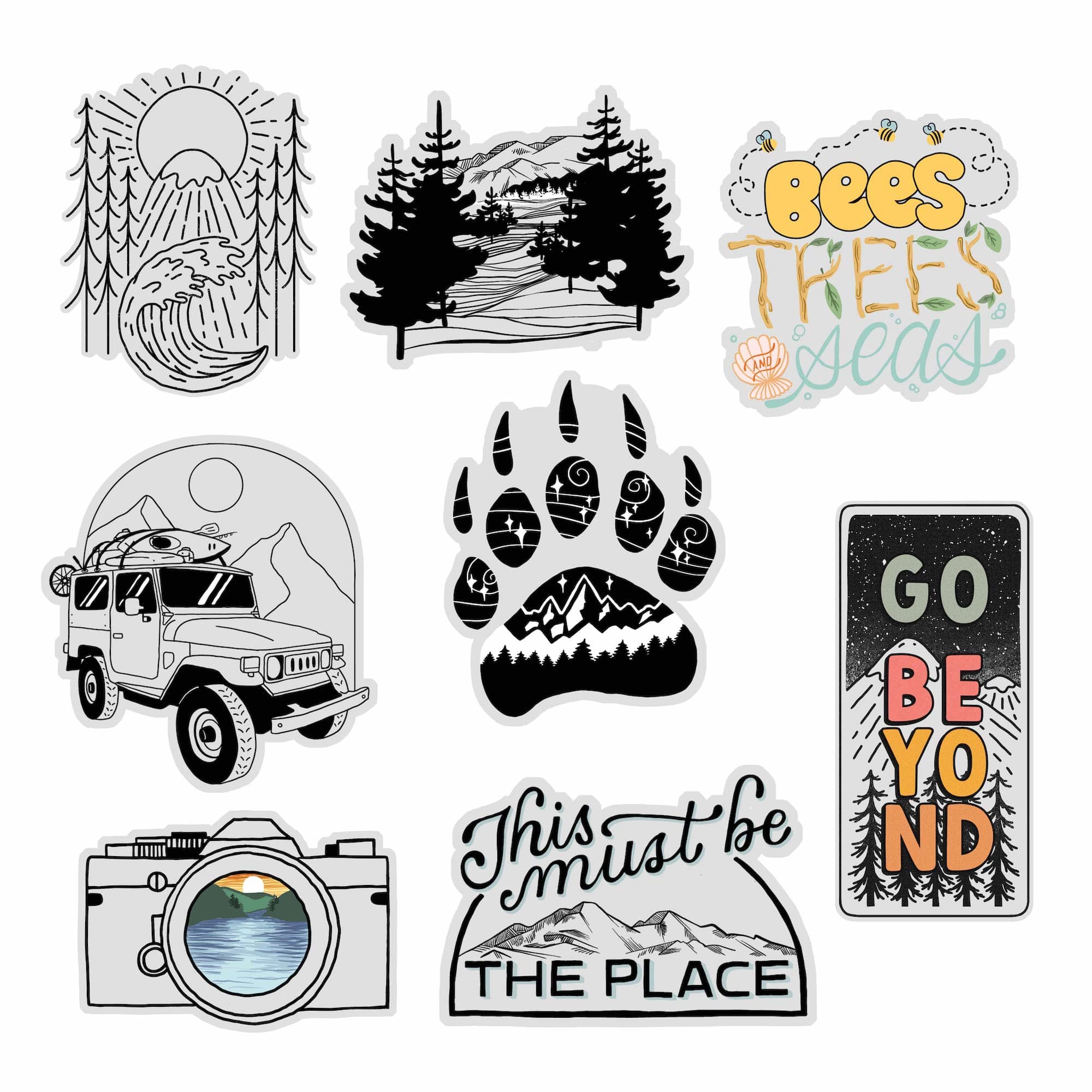  Nature And Outdoors Clear Stickers 8 Pack、mySite、ghnorth