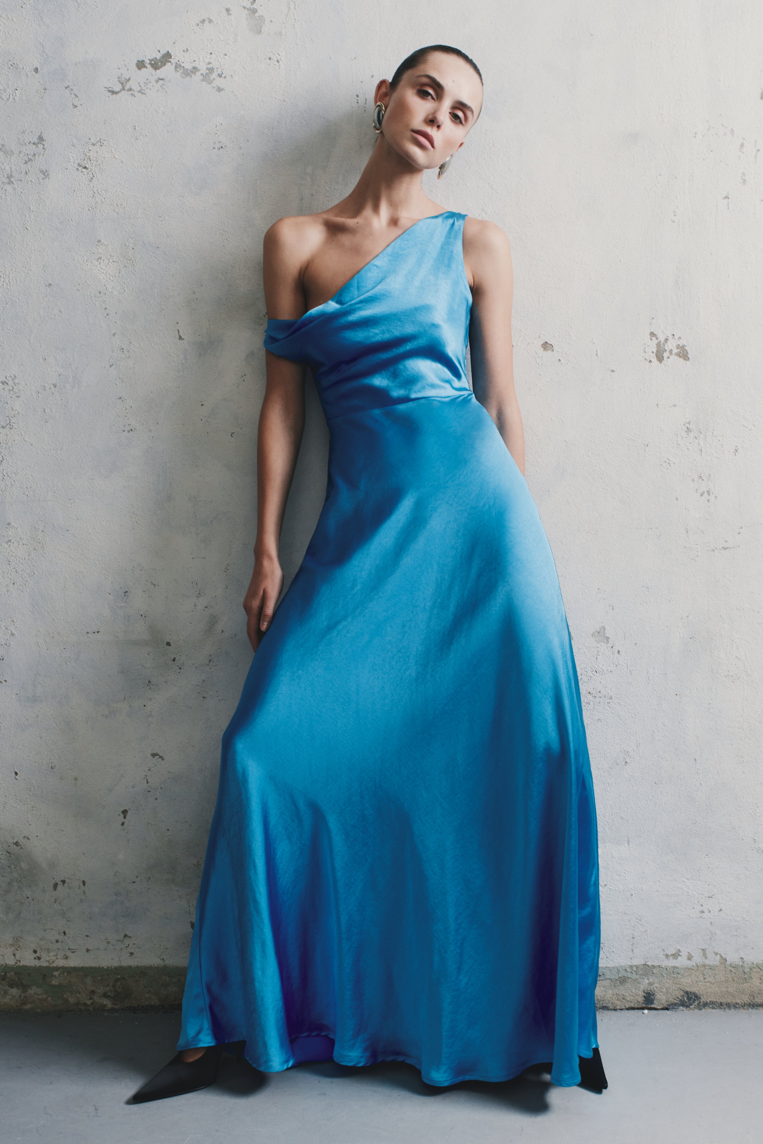 Jacinta One Shoulder Maxi Dress - Cyan Blue、mySite、solidvoid