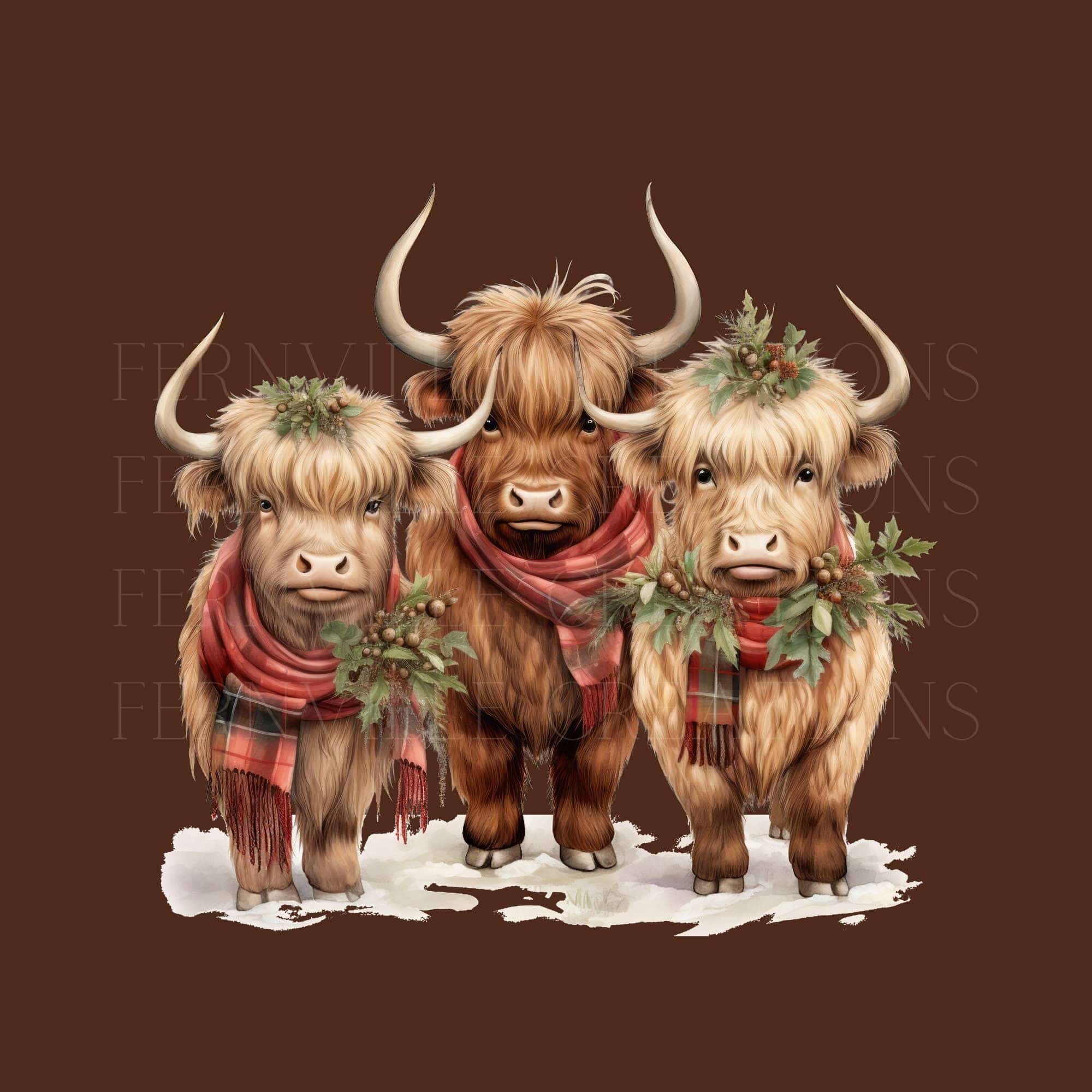 Highland Cows Holiday Terry Cloth Hand Towel、mySite、g9winljtr