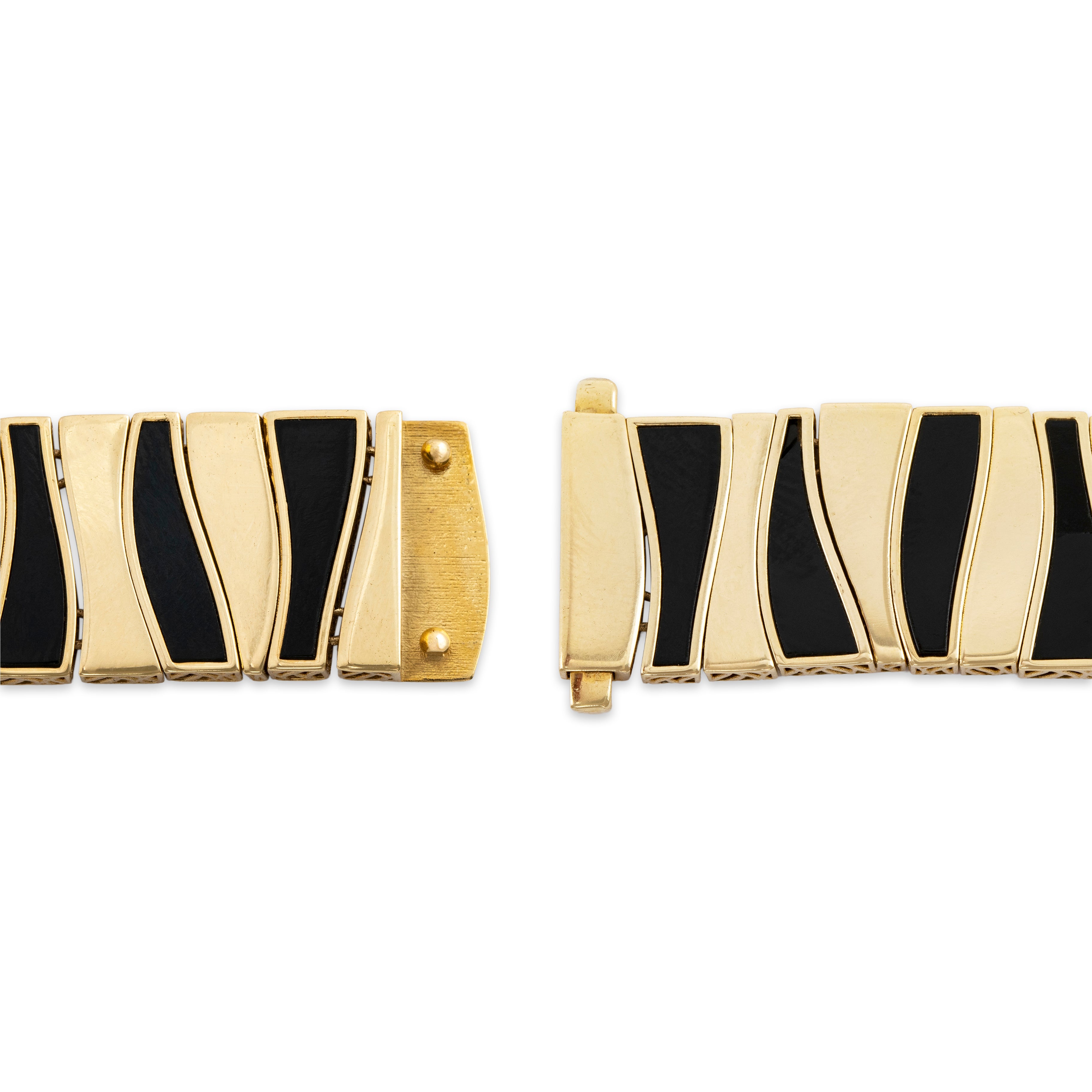 Chic Vintage Italian 14k Yellow Gold Onyx Modernist Zebra Bracelet 6.75、mySite、hinf8tx79