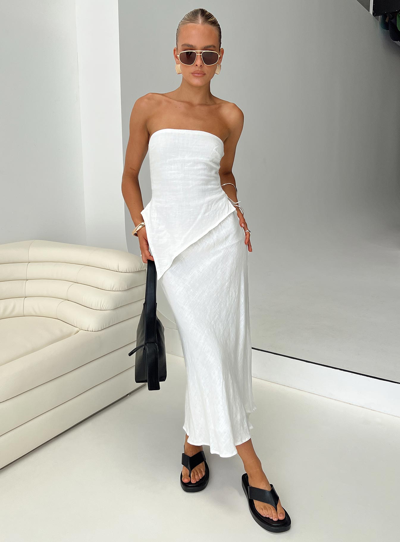 Ermias Linen Blend Midi Skirt White、mySite、solidvoid