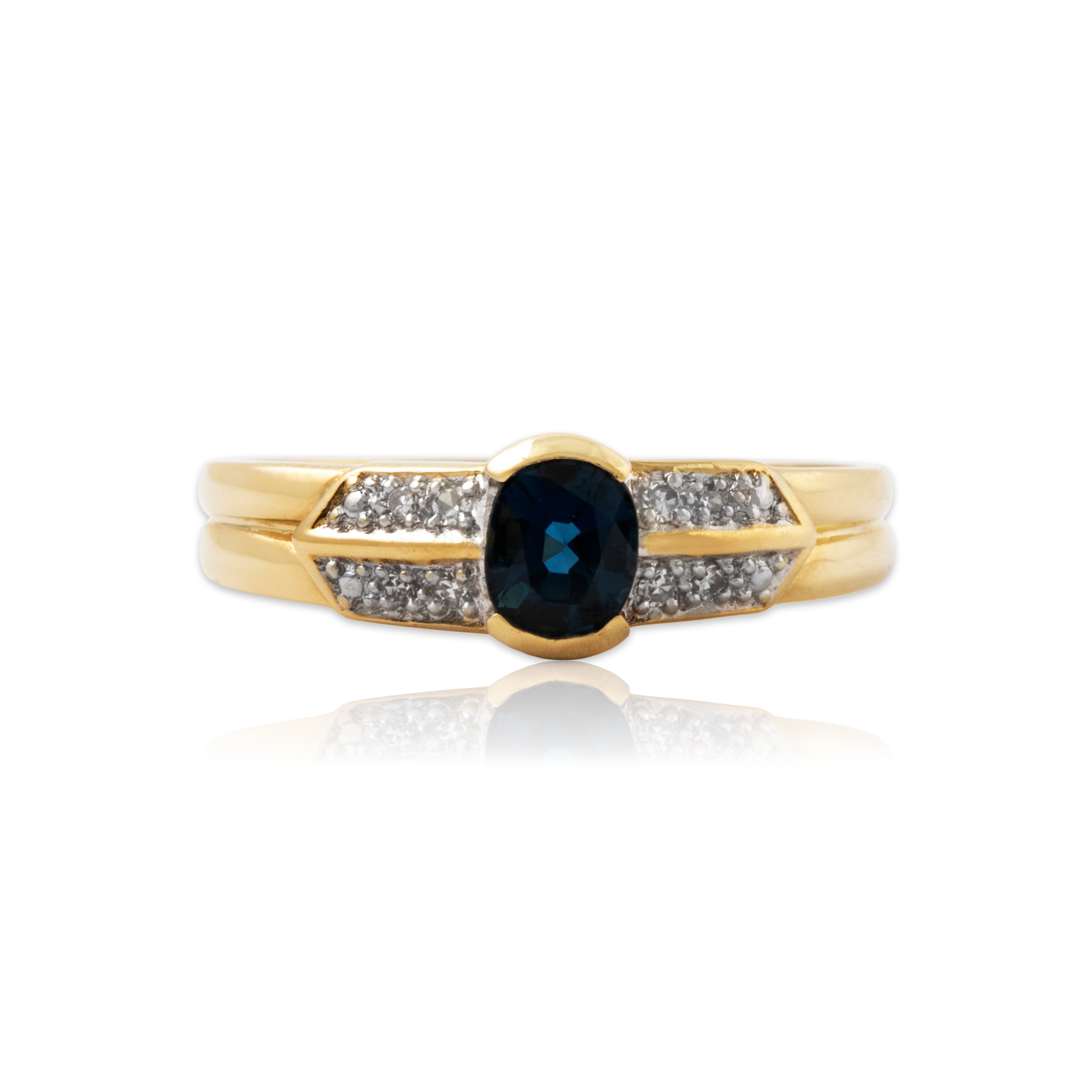 Vintage 14k Yellow Gold Blue Synthetic Sapphire Diamond Chic Ring 6.75、mySite、hinf8tx79