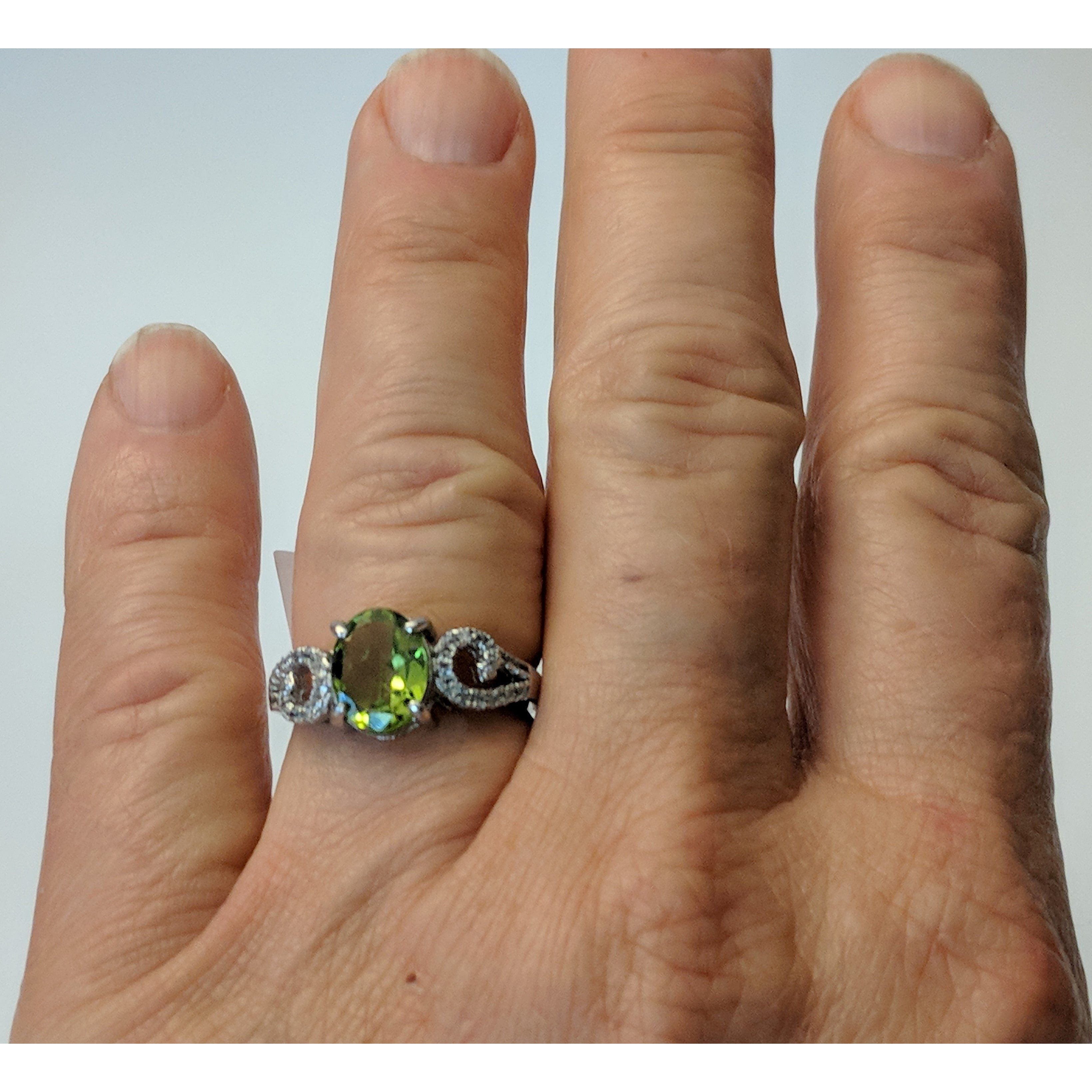 Peridot And Topaz in Platinum Plated Sterling Silver, Gorgeous Ring! Size 6.5、mySite、g9winljtr
