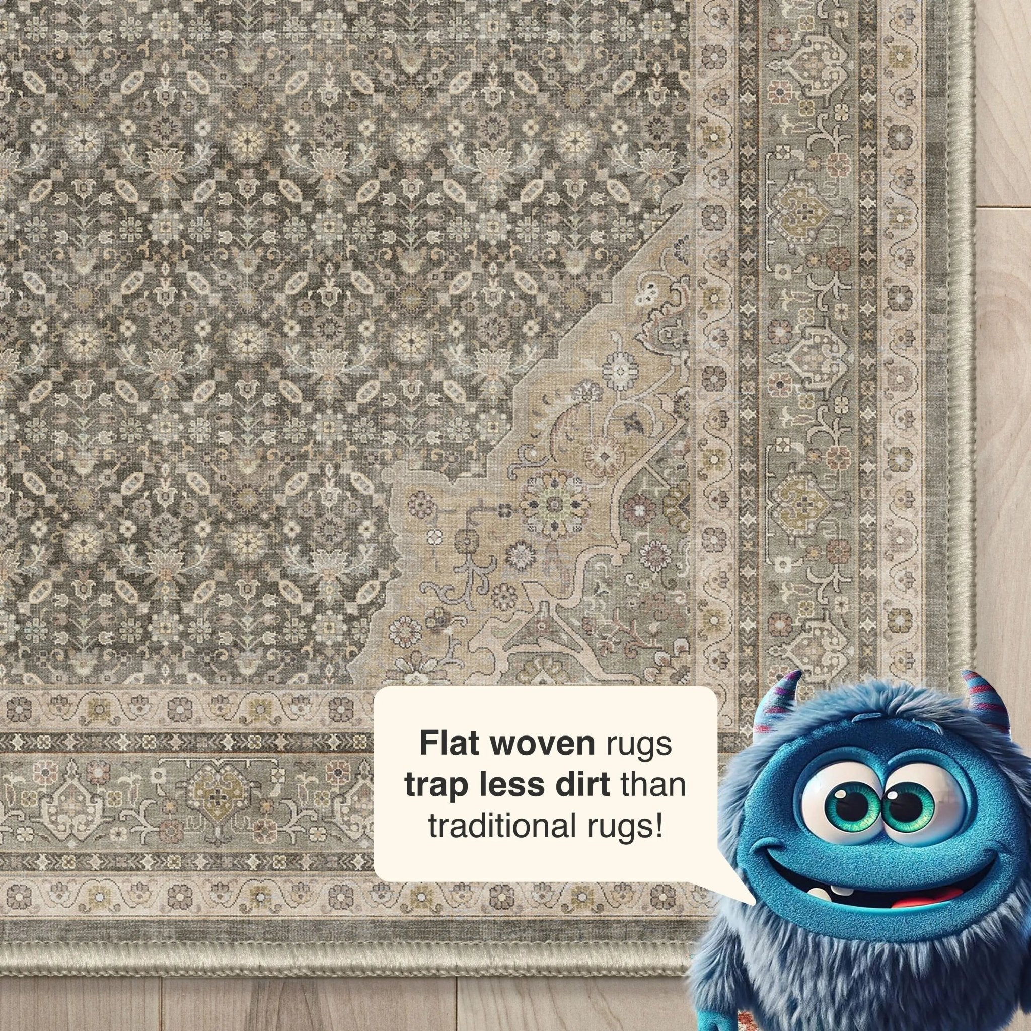 Asha 2-in-1 Lilith Vintage Oriental Kilim Rug + Rug Pad Included、mySite、gigharbornorthrealestate