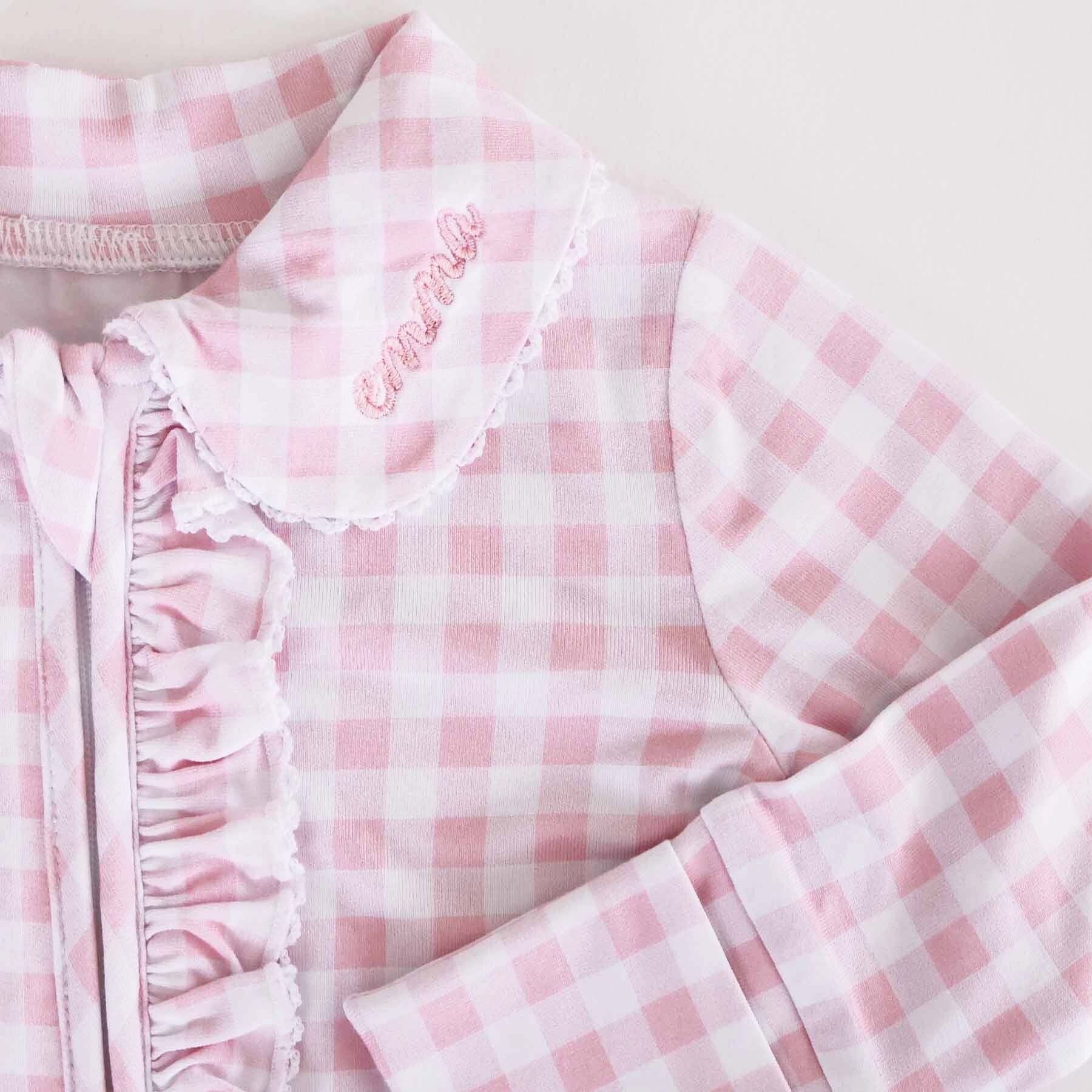 Peter Pan Collar Ruffle Zipper Footie | Rosy Gingham、mySite、layawaytickets