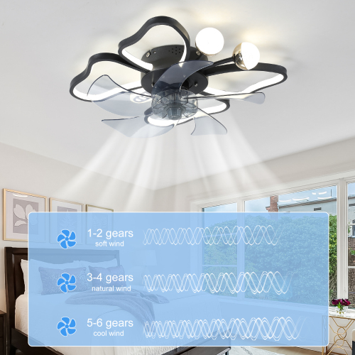 19.7 Inch Light Ceiling Fan with Lights Remote Control with Modern Butterfly Design Styling, Black, Fan for Bedroom, Living Room, Timing Function, Noiseless, Children's Favorite、、eastwooduniform
