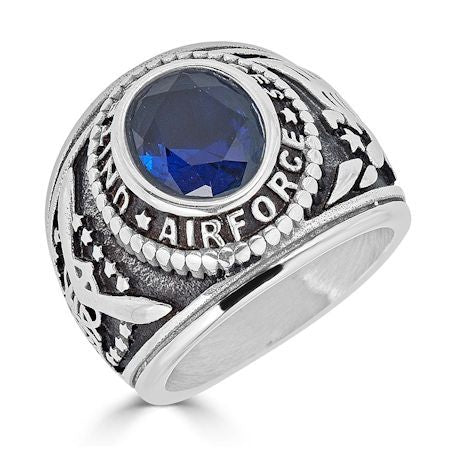 Stainless Steel United States Air Force Military Men's Ring with Blue Stone / MCR3080、mySite、dreamappss