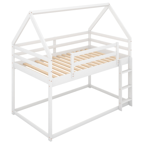 Twin Size Bunk House Bed with Slide and Ladder,Gray、、casual