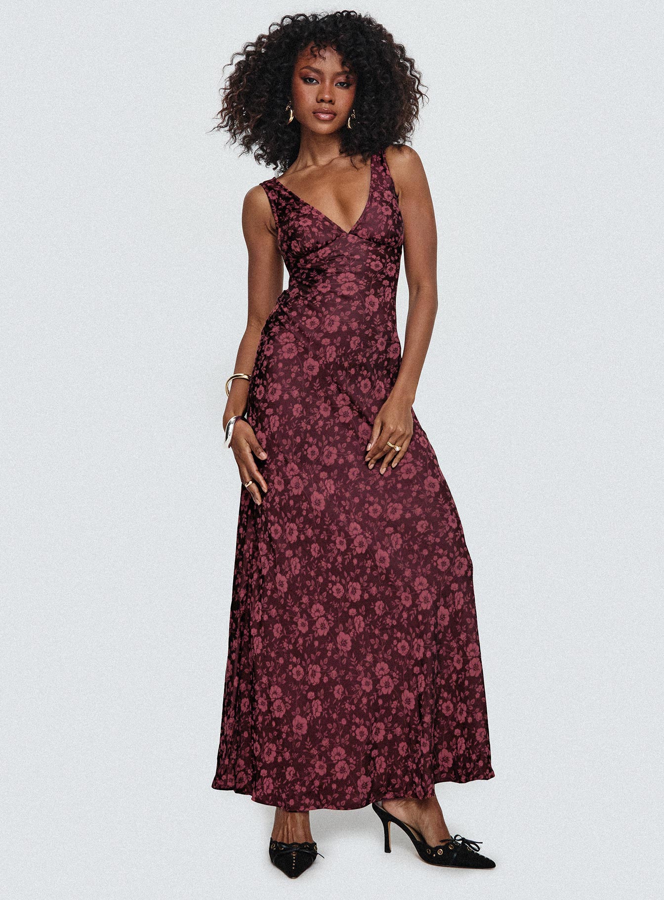 Nell Jacquard Maxi Dress Burgundy、mySite、solidvoid