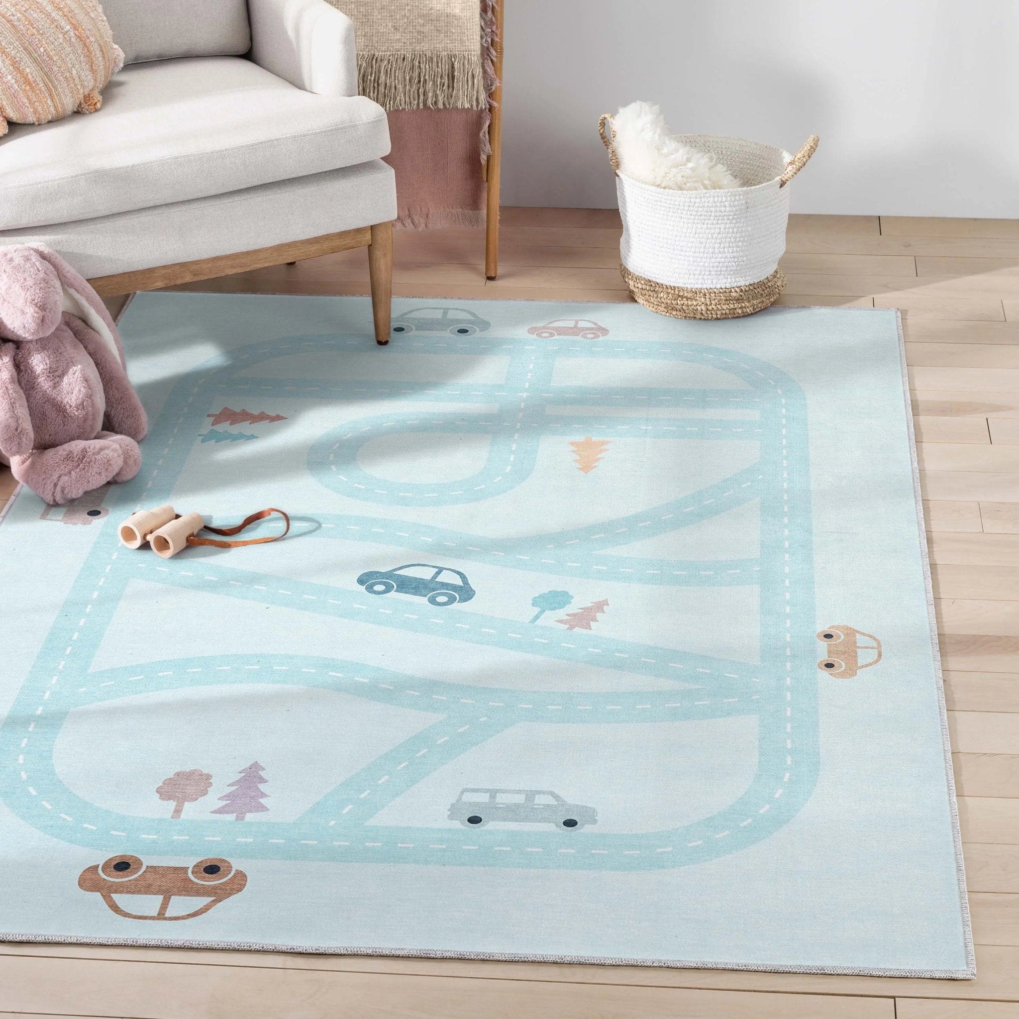 Playful Roads Modern Blue Area Flat-Weave Rug、mySite、gigharbornorthrealestate
