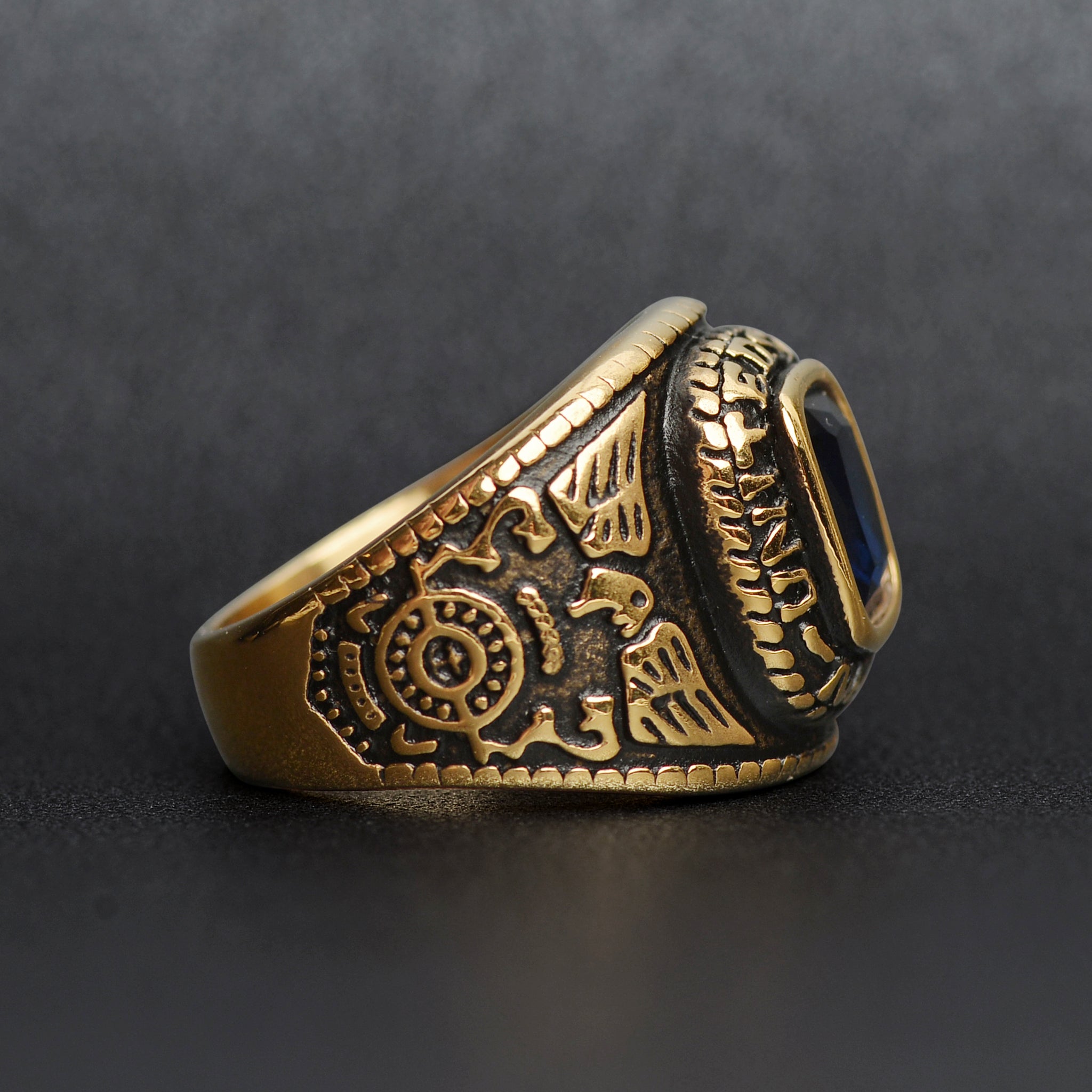 18K Gold PVD Stainless Steel United States Navy Blue Center Stone Ring / MCR6003、mySite、dreamappss