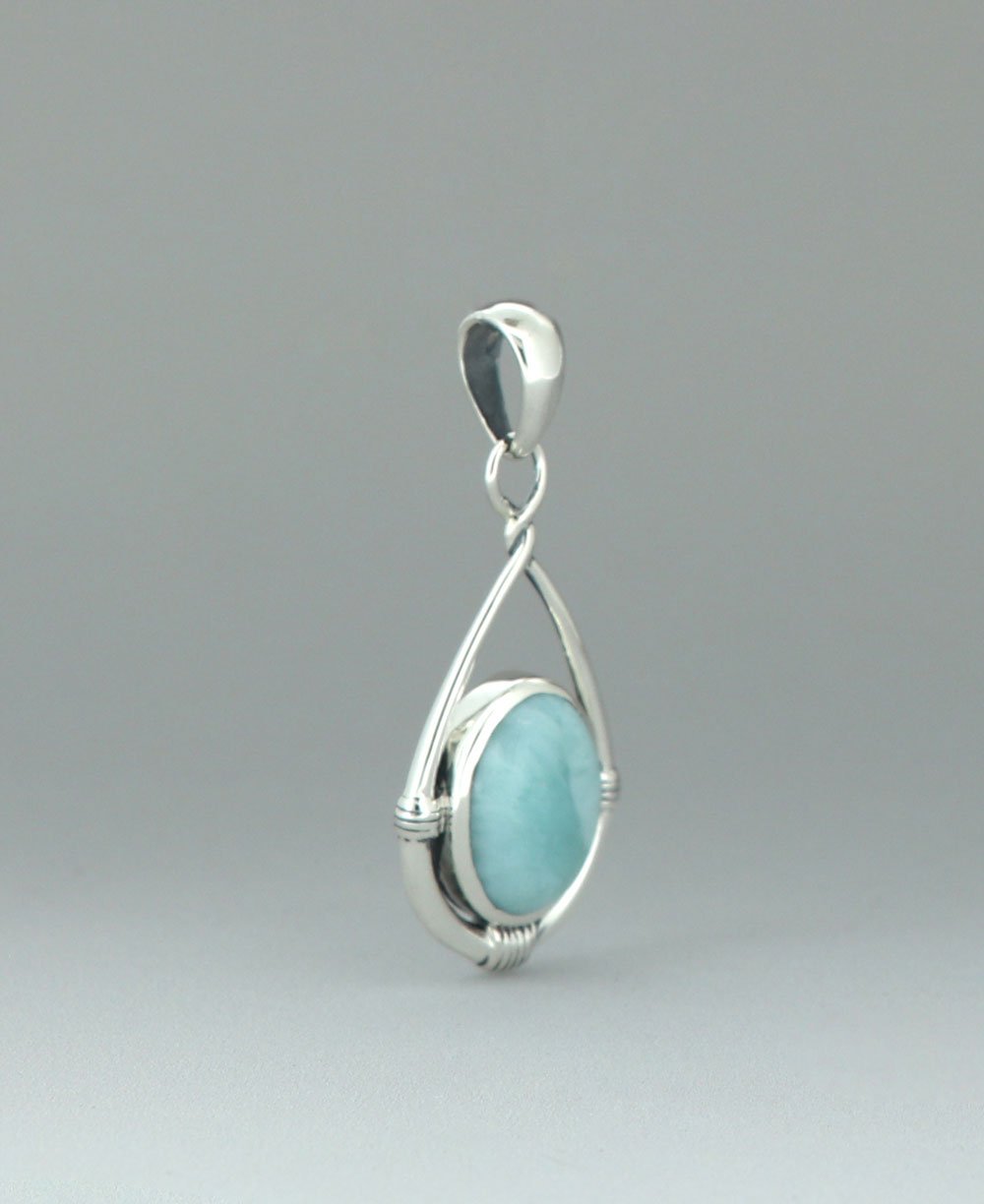 Sterling Silver Larimar Oval Pendant with Teardrop Twist Frame、mySite、topwebapps