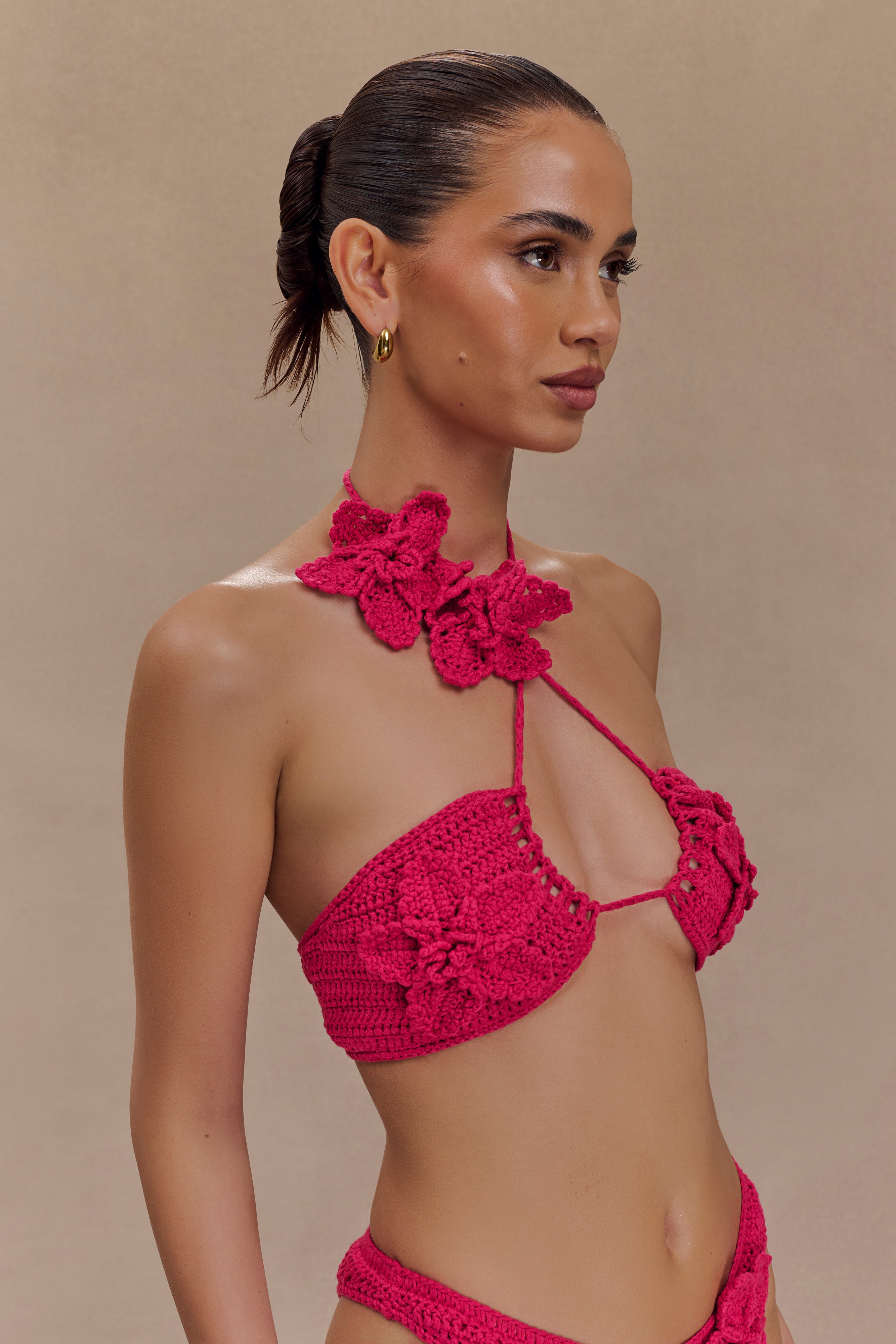 River Floral Crochet Bikini Top - Pink Cherry、mySite、solidvoid