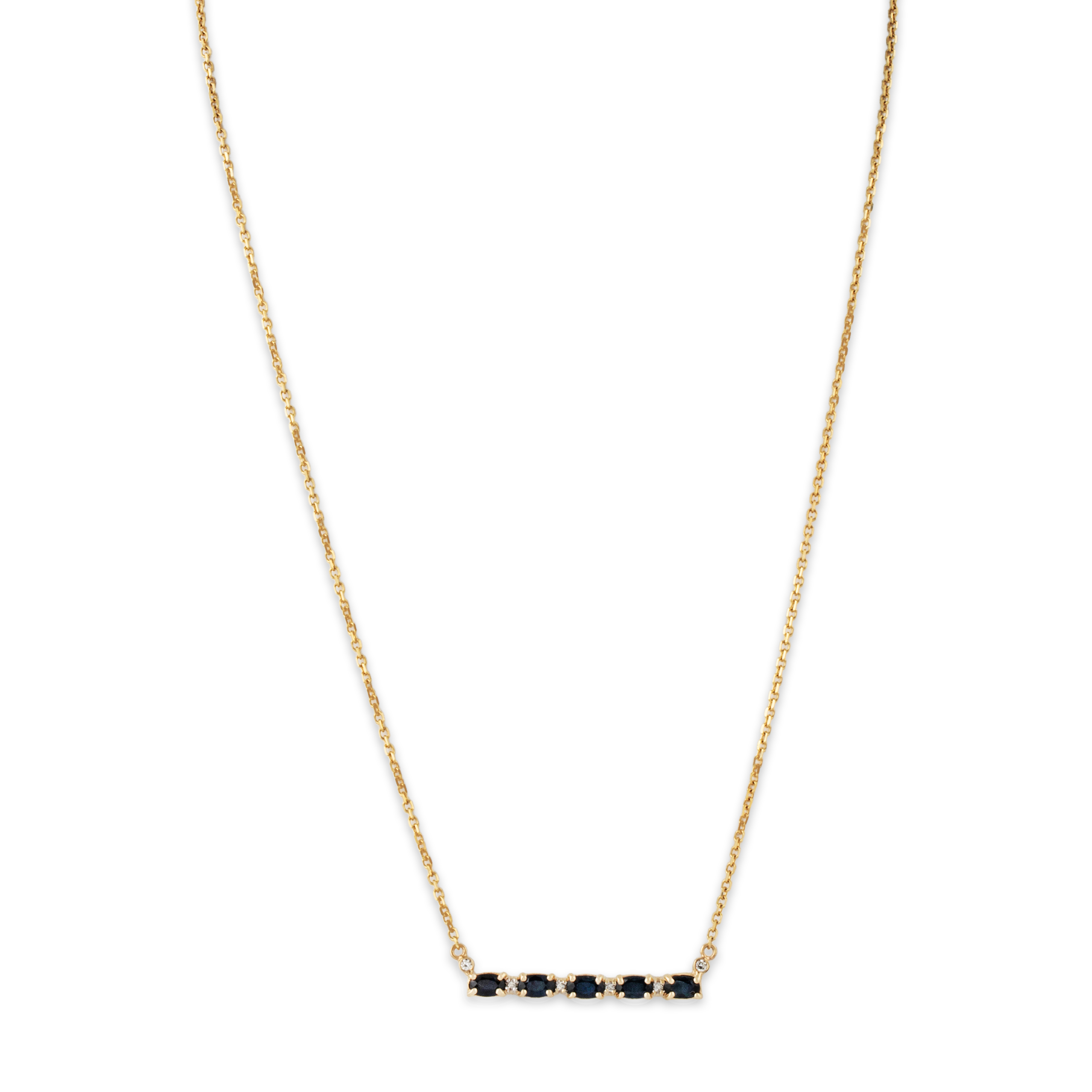 Vintage 14k Yellow Gold 1.3cttw Blue Sapphire Diamond Bar Necklace 17.5、mySite、hinf8tx79