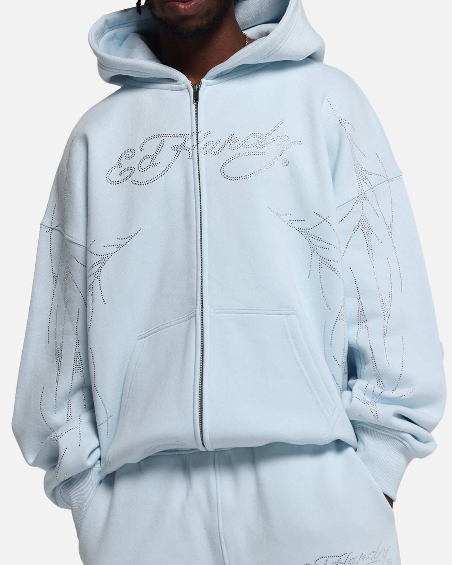 Ed Hardy Cyber Rhinestone Zip-Up Hoodie Light Blue、mySite、zt4zffjzw