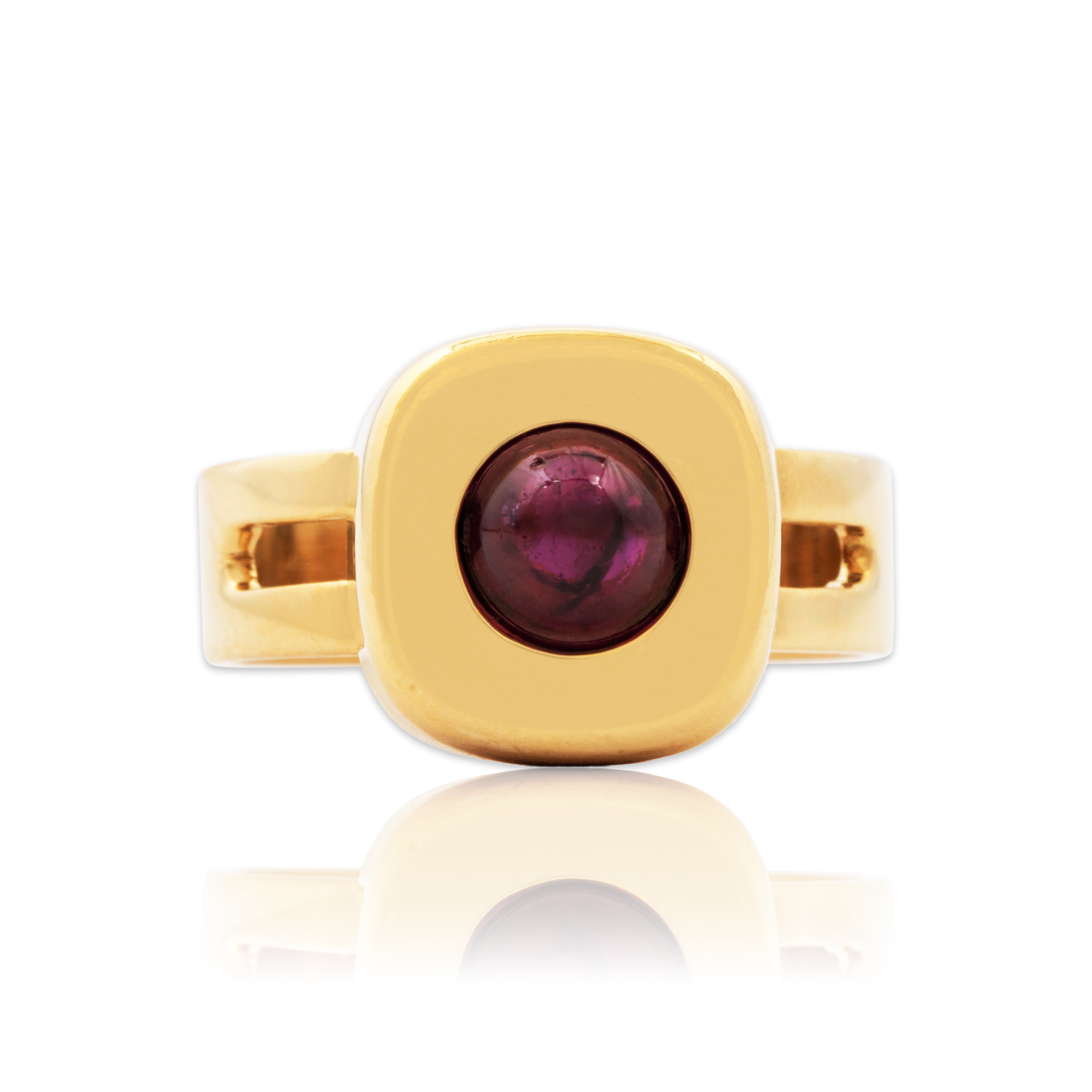 Vintage Heavy 18k Yellow Gold 1.44ct Rhodolite Garnet Modernist Ring 5.25、mySite、hinf8tx79