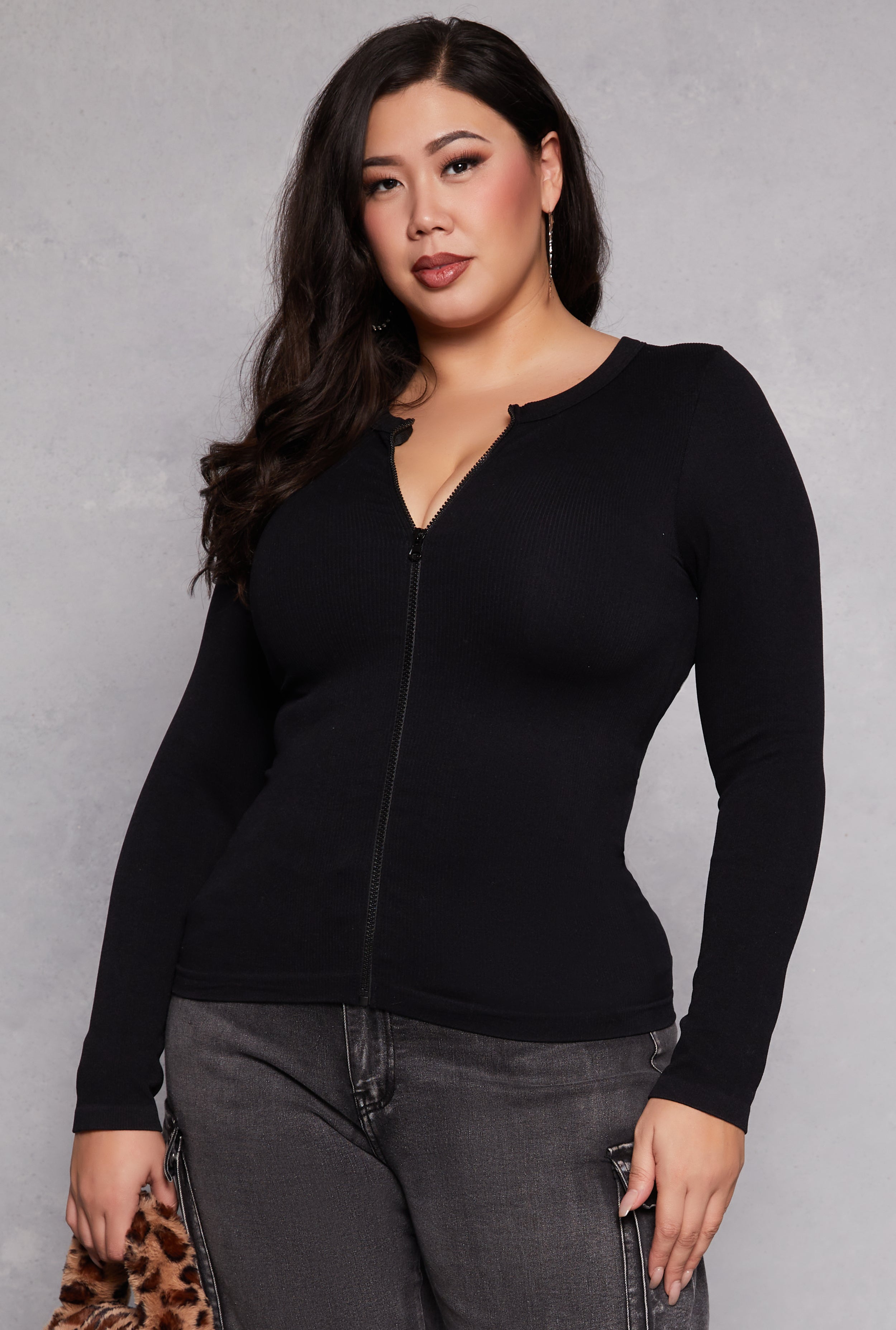 Plus Size Seamless Zip Front Top、mySite、camillekostekn