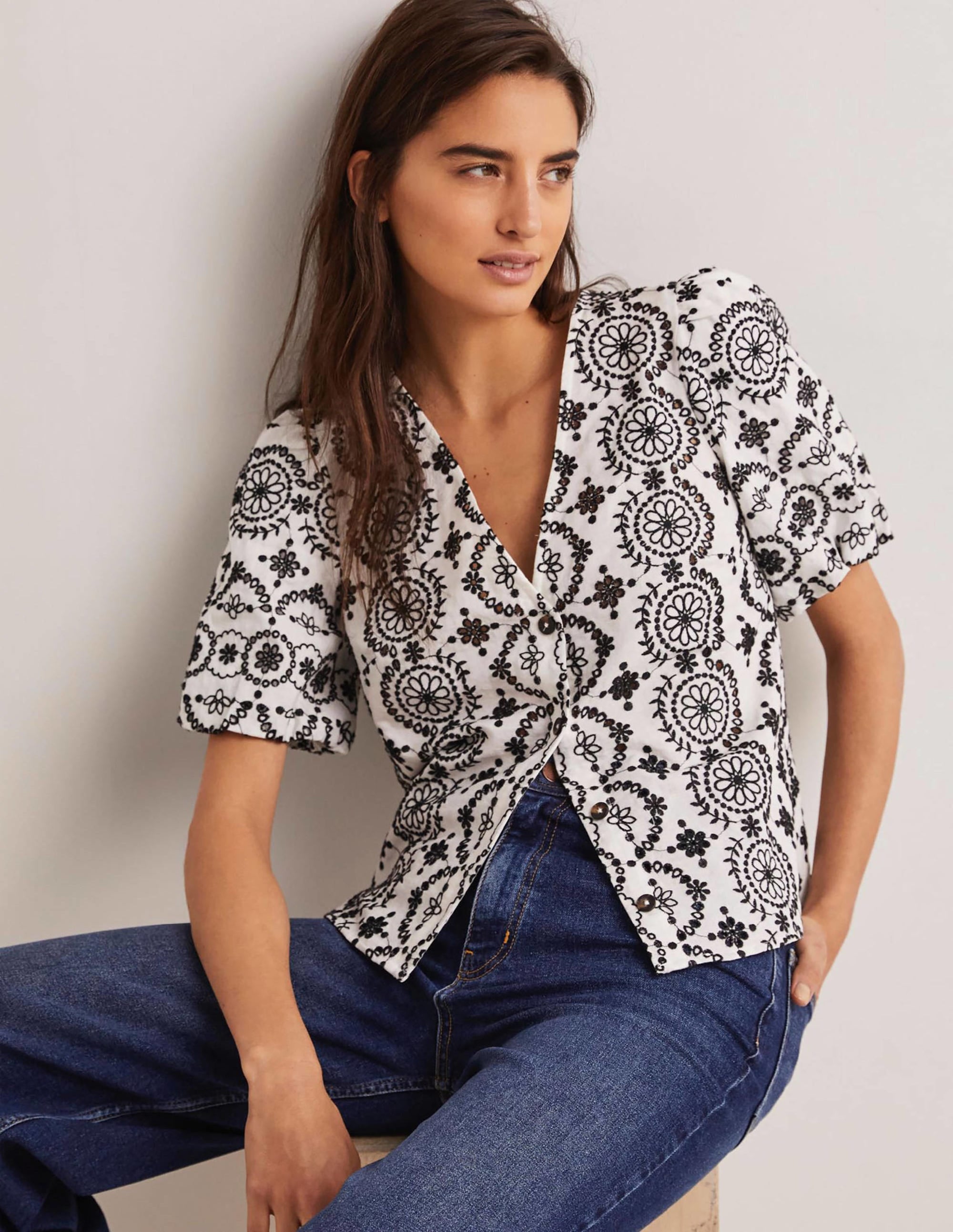  Puff Sleeve Button Blouse-White、mySite、ashleygrahame