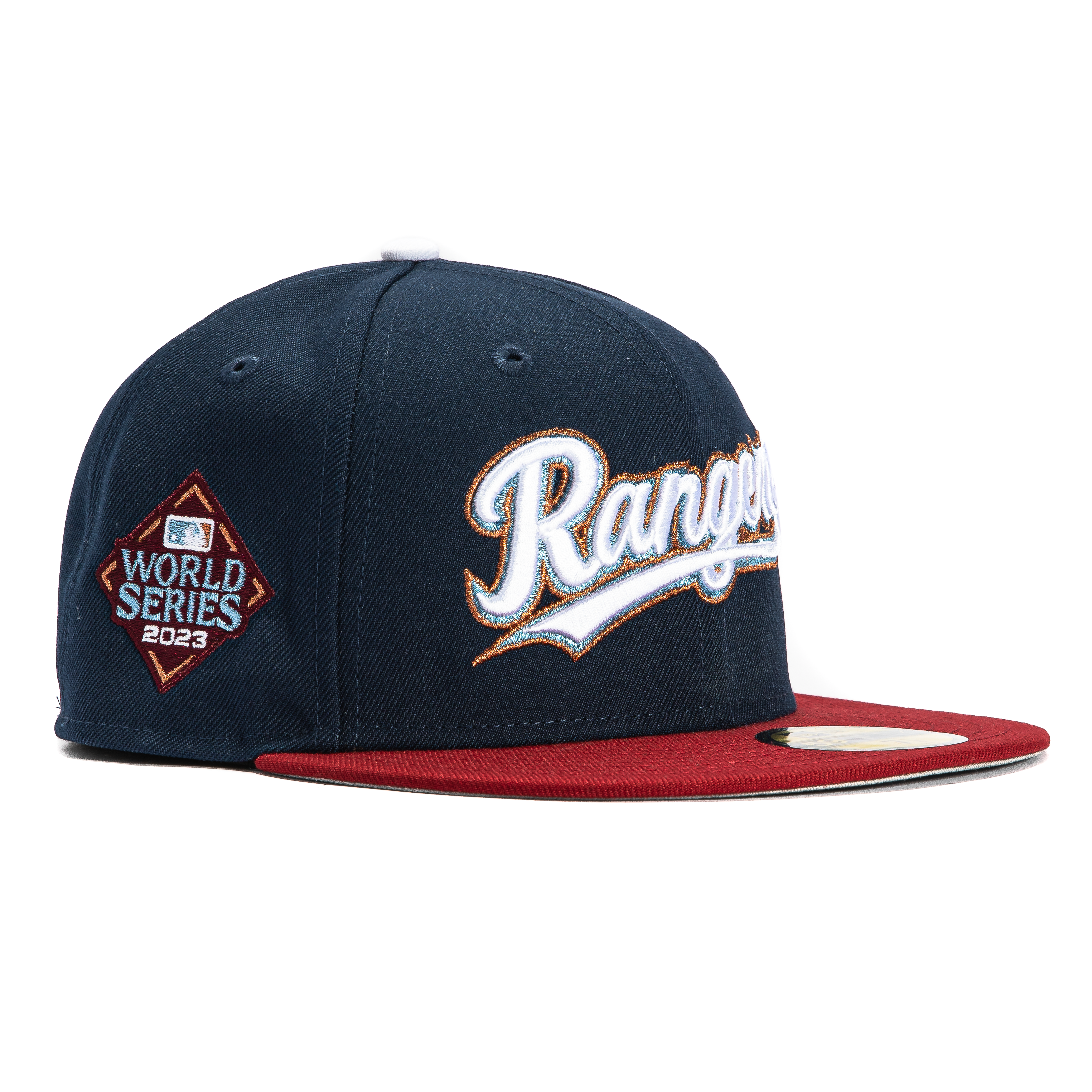 New Era 59Fifty Texas Rangers 2023 World Series Patch Script Hat - Navy, Brick、mySite、vikingsvslions