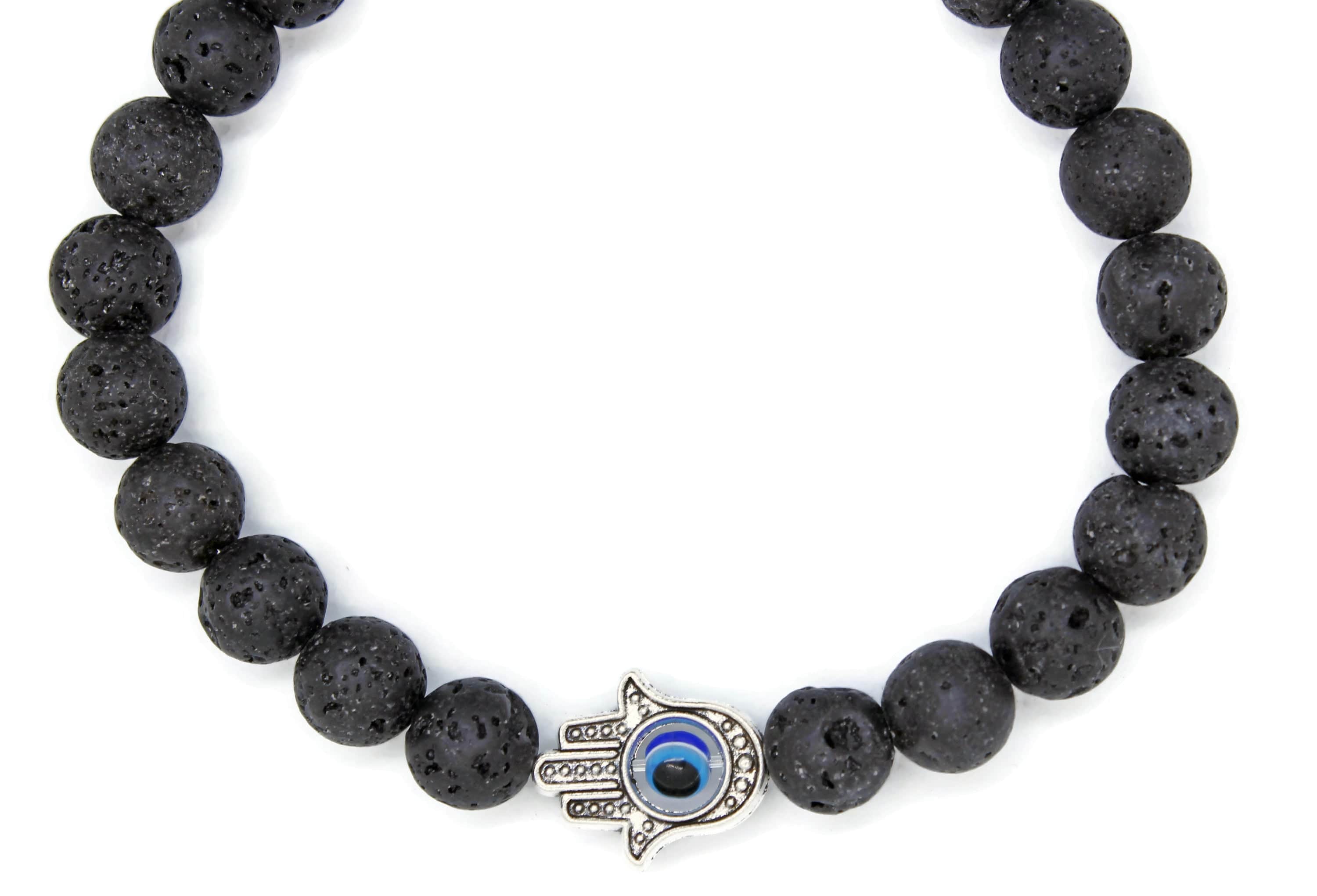 Lava Stone Hamsa and Evil Eye Bracelet - 7 or 8、mySite、topwebapps