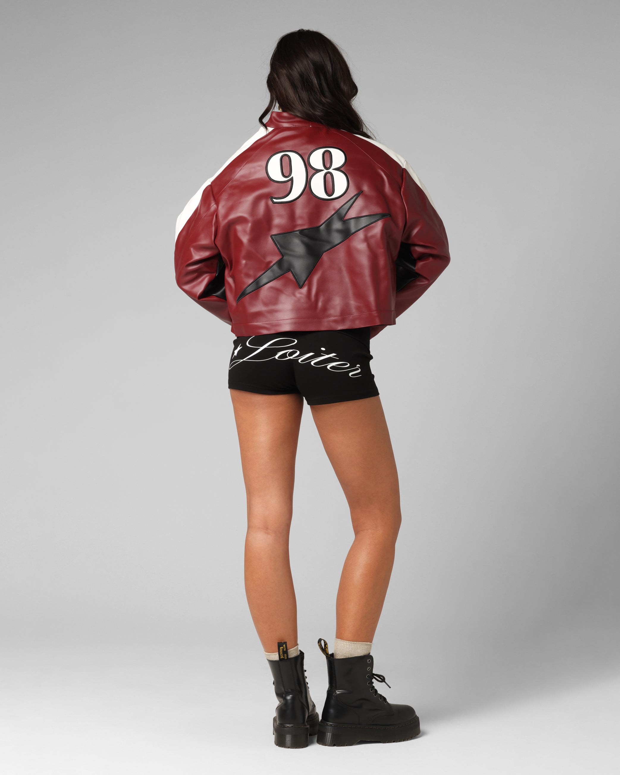 Loiter Women's Engine Cropped Vegan Leather Jacket Red、mySite、zt4zffjzw