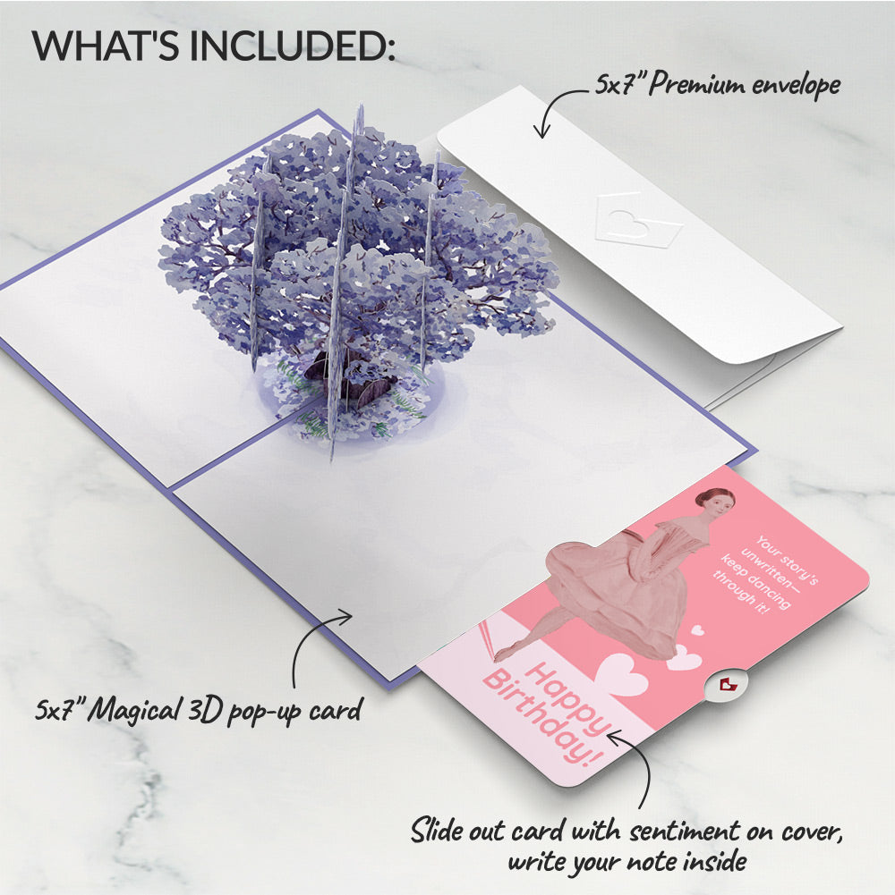 Watercolor Jacaranda Tree Birthday Pop-Up Card and Dancing Through Life Sentiment Set、mySite、solidvoid