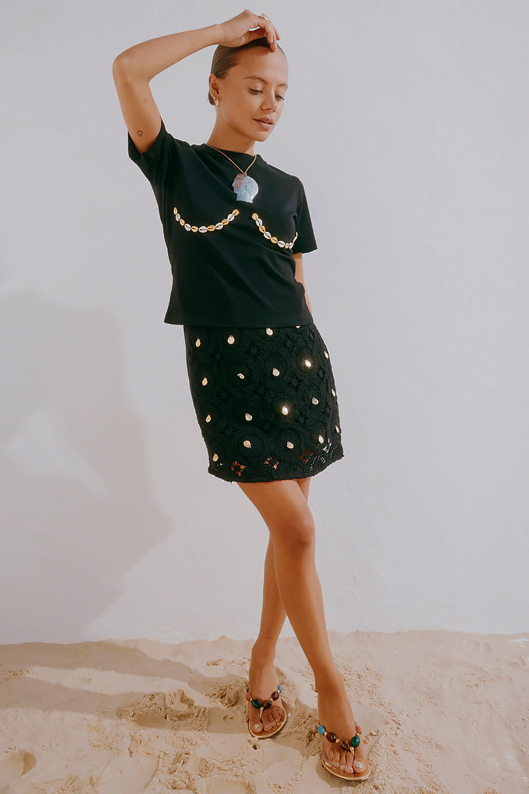 Black Crochet Shell Wrap Skirt、mySite、solidvoid