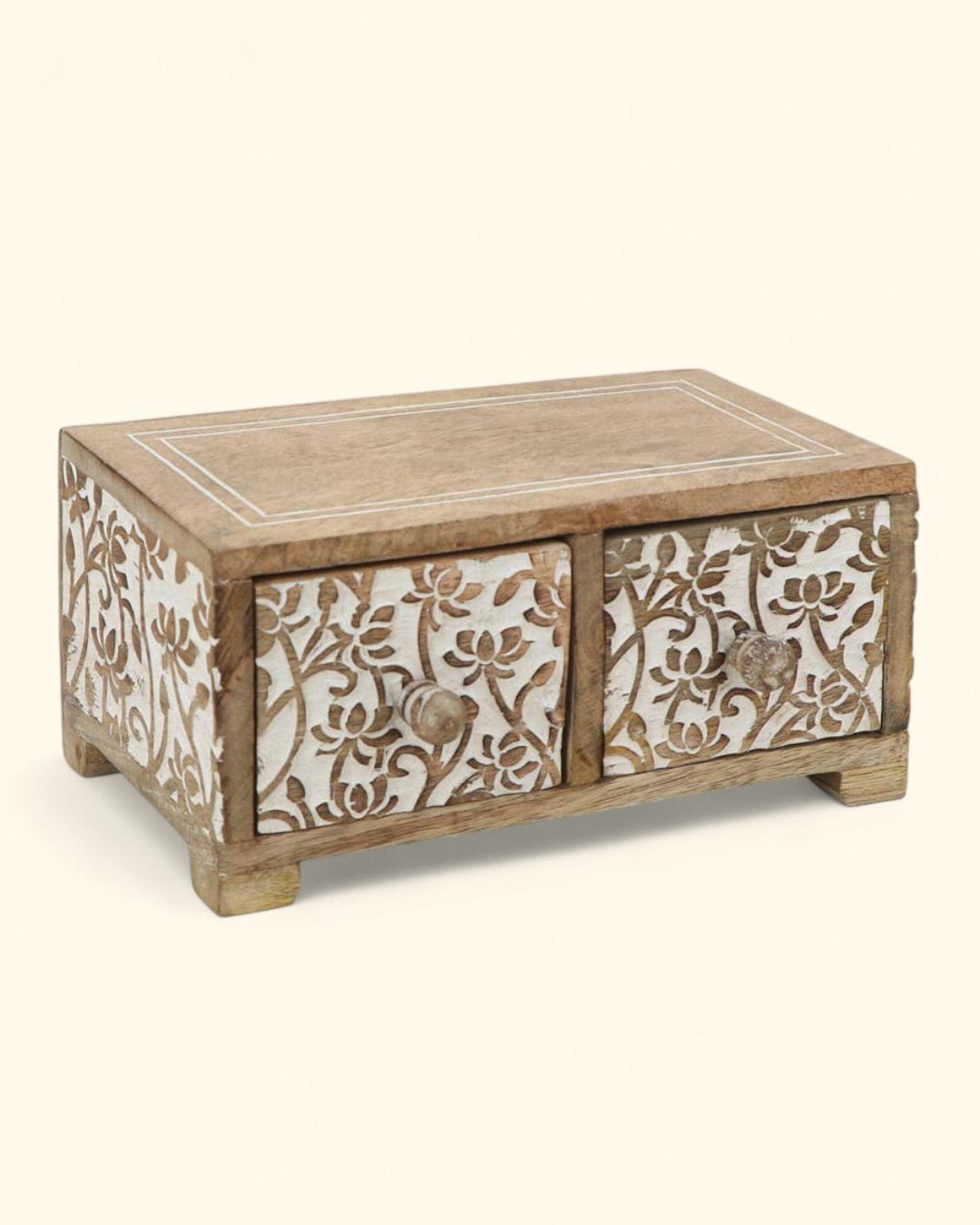 Small Tabletop Carved Wood Lotus Pedestal Riser With Drawers、mySite、topwebapps