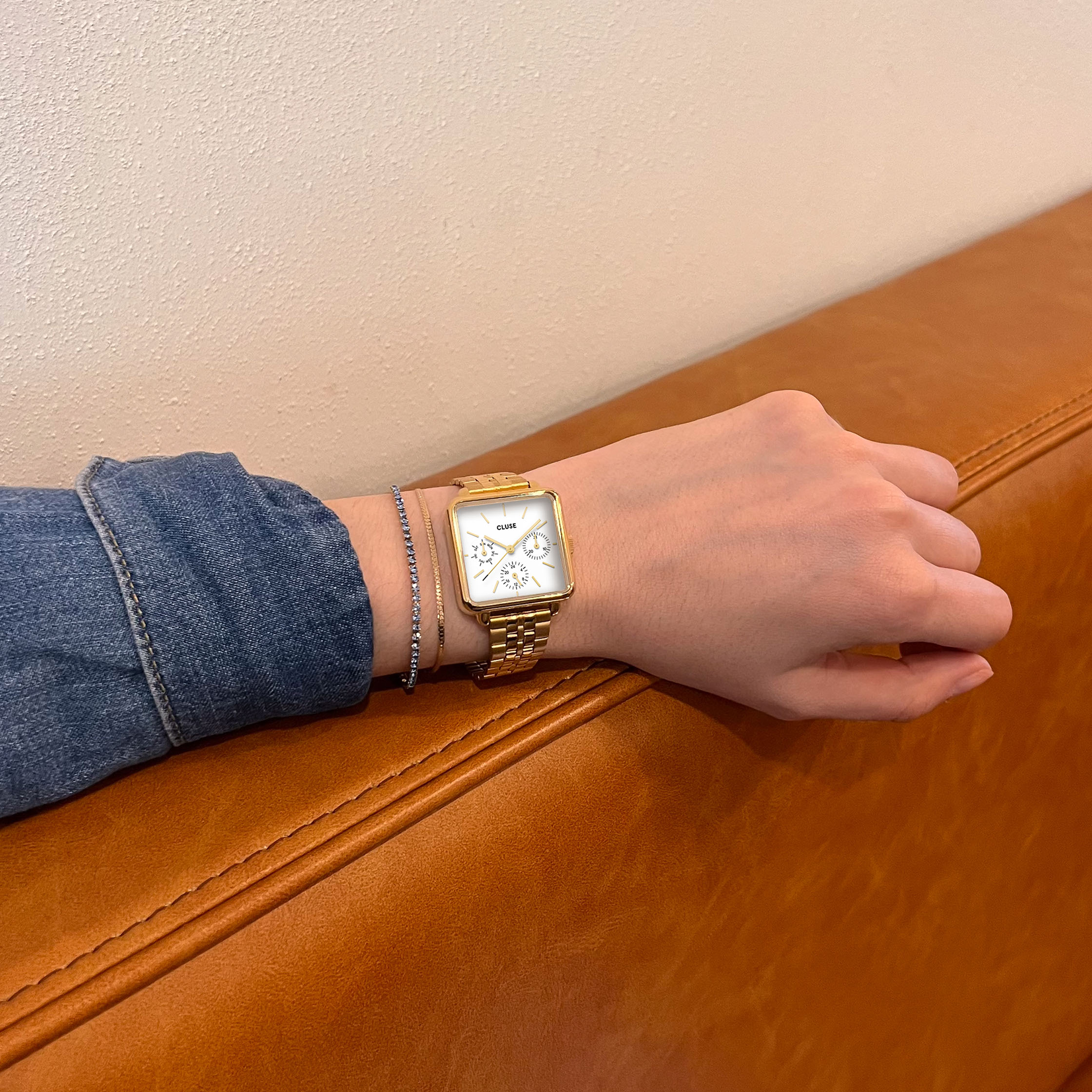 La Tétragone Multifunction Watch Steel, White, Gold Colour、mySite、botmansion