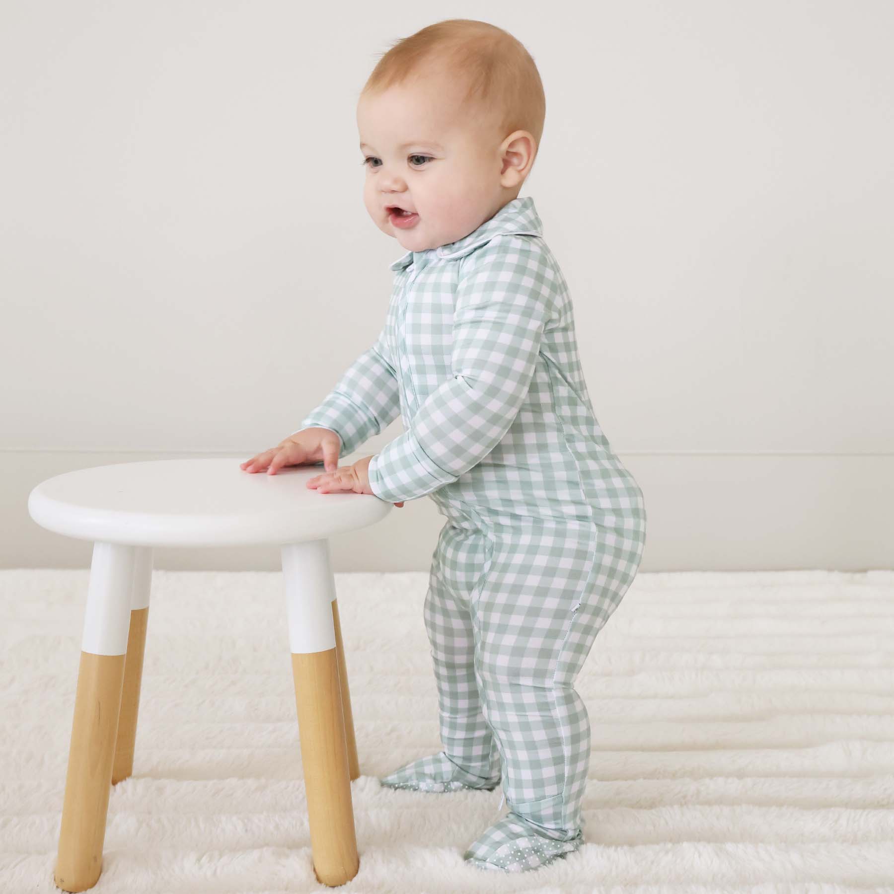  Peter Pan Collar Zipper Footie | Moss Gingham、mySite、layawaytickets