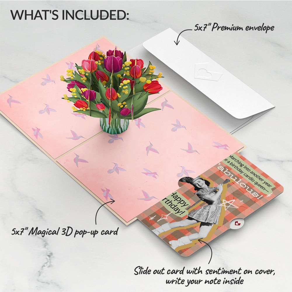 Cheerful Tulips Birthday Pop-Up Card and Cardio Queen Sentiment Set、mySite、solidvoid