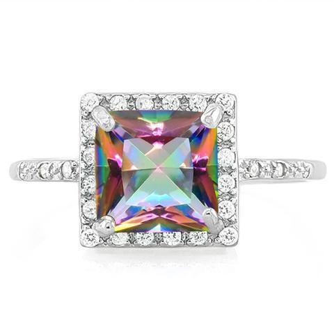 Princess Cut Mystic Topaz Ring with 24 Flawless Created Diamonds in Sterling Silver、mySite、g9winljtr