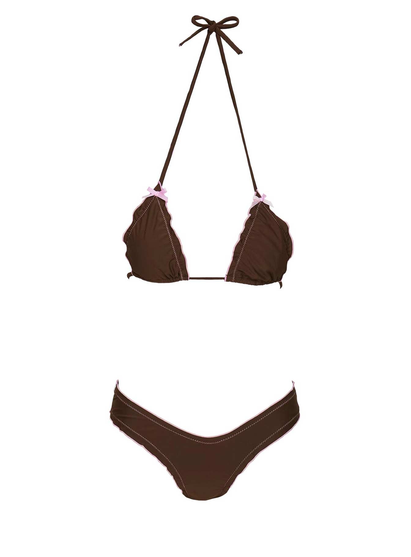 Kathrine High Cut Frill Bikini Bottoms Brown、mySite、solidvoid