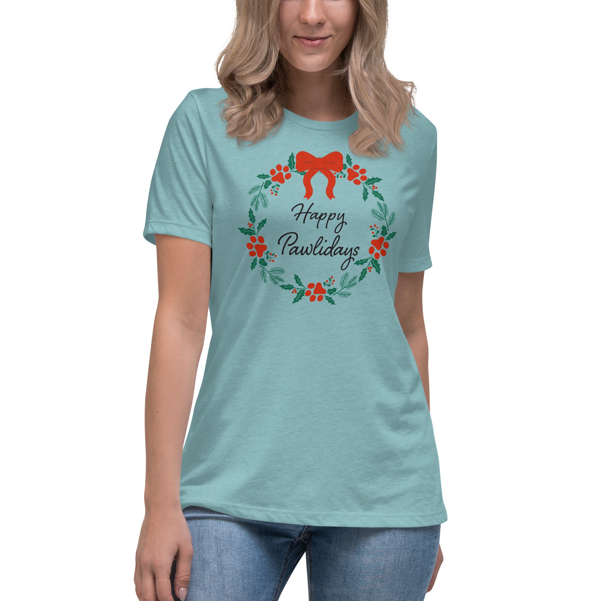 Happy Pawlidays Wreath Women's Relaxed T-Shirt、mySite、camillekostekn