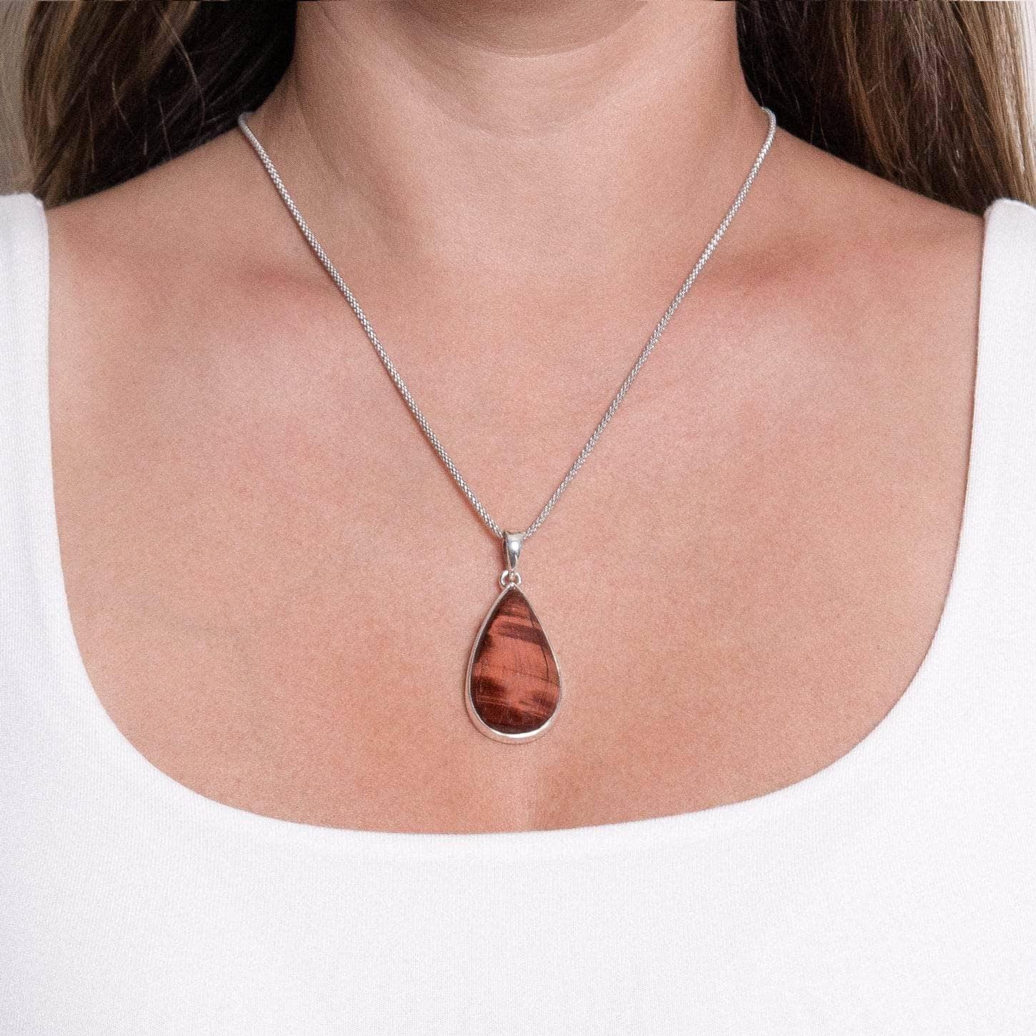 Red Tiger Eye Teardrop Pendant Necklace、mySite、hinf8tx79