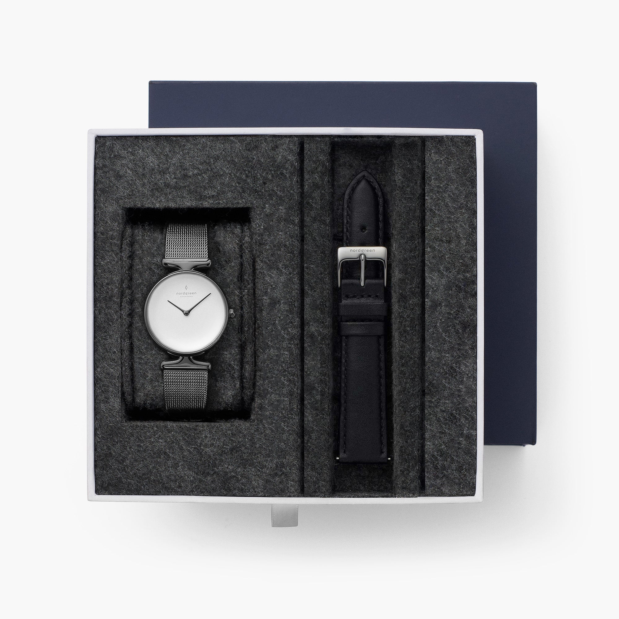  Unika - BUNDLE White Dial Gun Metal | Gun Metal Mesh / Black Leather Straps