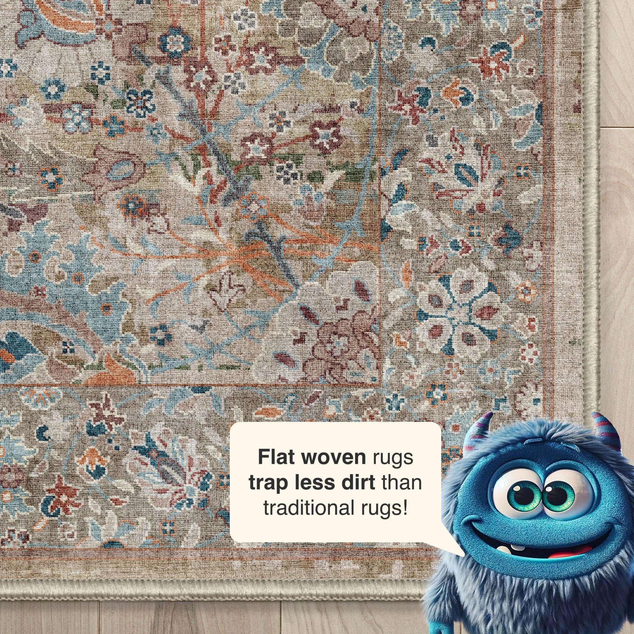 Emilia Vintage Persian Floral Blue Flat-Weave Rug、mySite、gigharbornorthrealestate