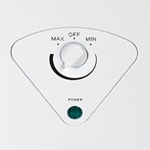Closeup of adjustable thermostat control dial on the front of the Koolatron chest freezer