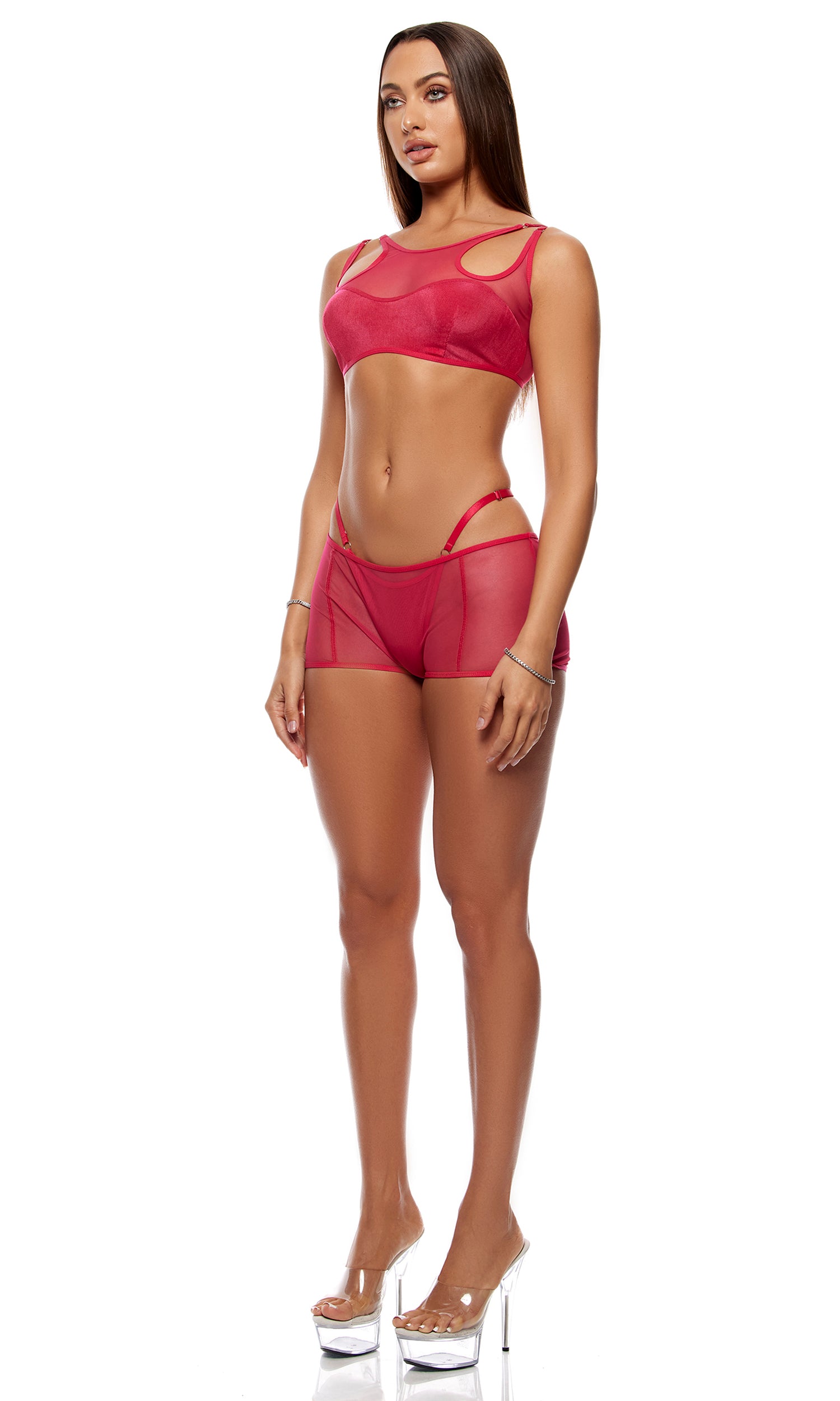 Layers To This Mesh and Knit Bra Top and Briefs Lingerie Set - Pink、mySite、bengalsvssteelers