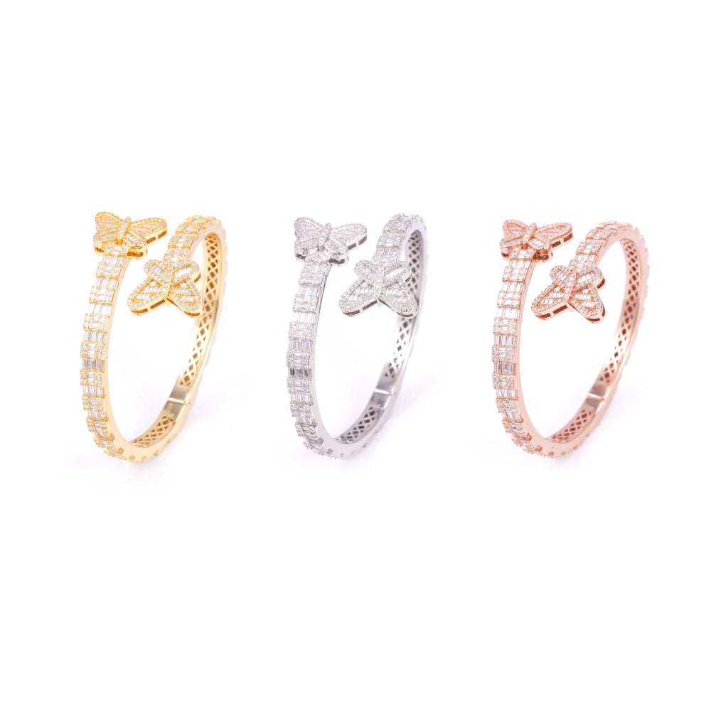 Butterfly Baguette Moissanite Bangle Bracelet 14K Gold、mySite、hinf8tx79