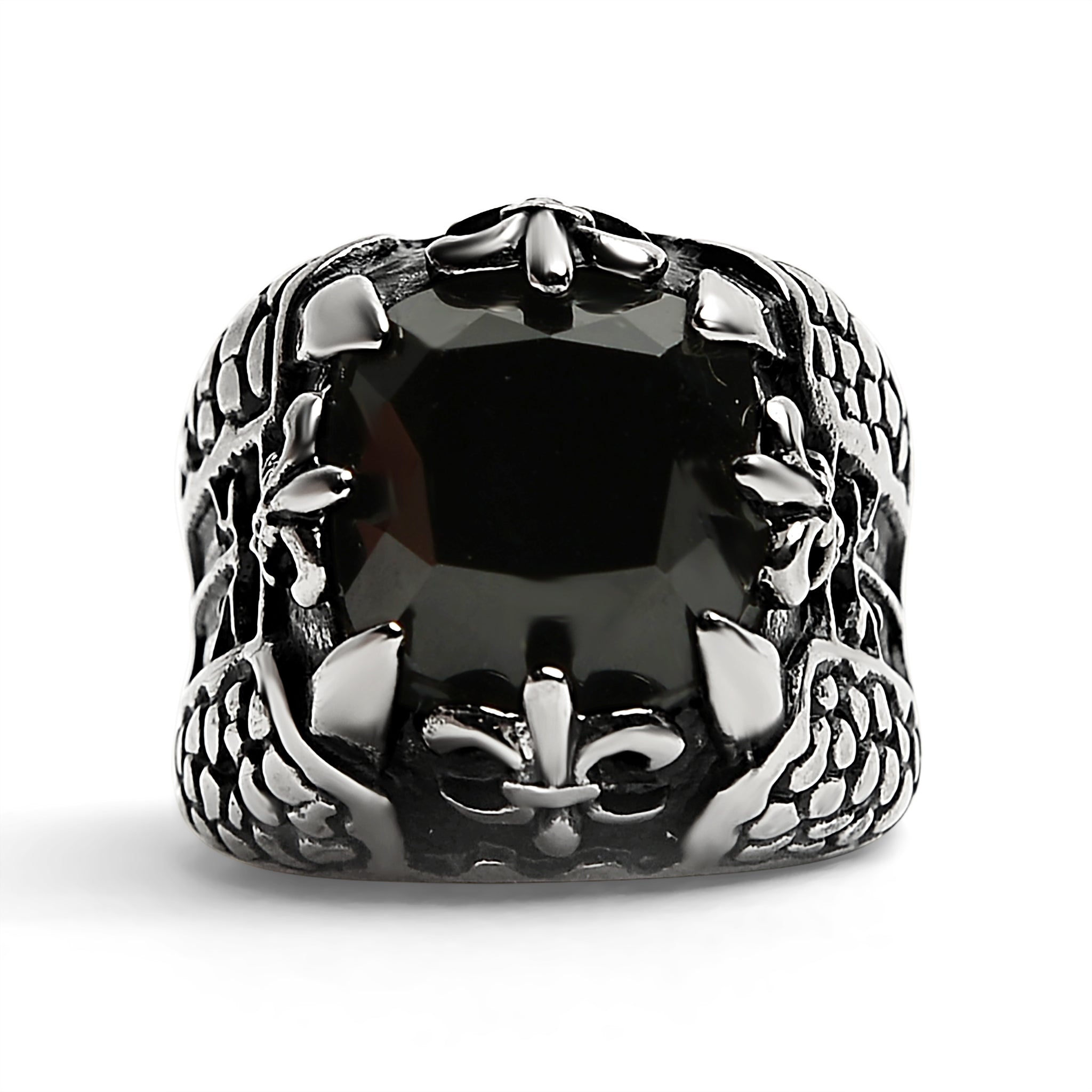 Detailed Black CZ Fleur De Lis Stone Stainless Steel Ring / SCR4021、mySite、dreamappss