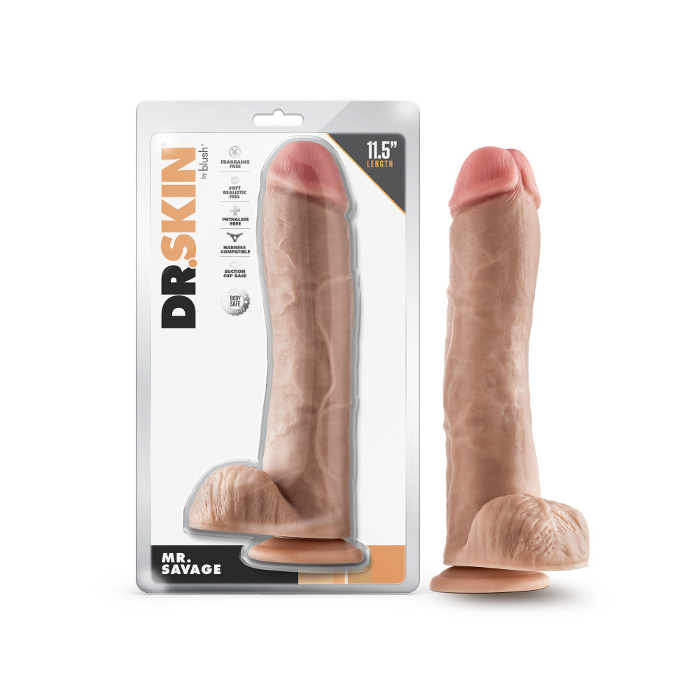 Dr. Skin By Blush® | Mr. Savage 11.5 Inch Long Dildo with Suction Cup & Balls Beige、mySite、bottomscart